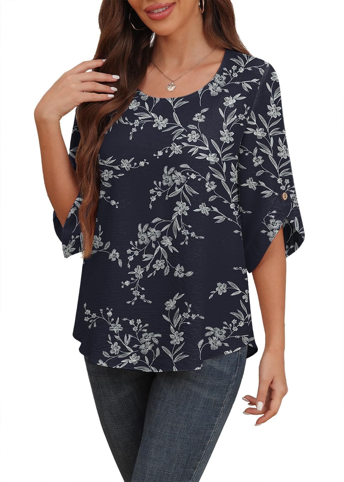 Askyes Women's 2025 Summer Chiffon Blouses Bell Short Sleeve Tshirts Casual Loose Flowy Dressy Work Tops for Leggings Blouse