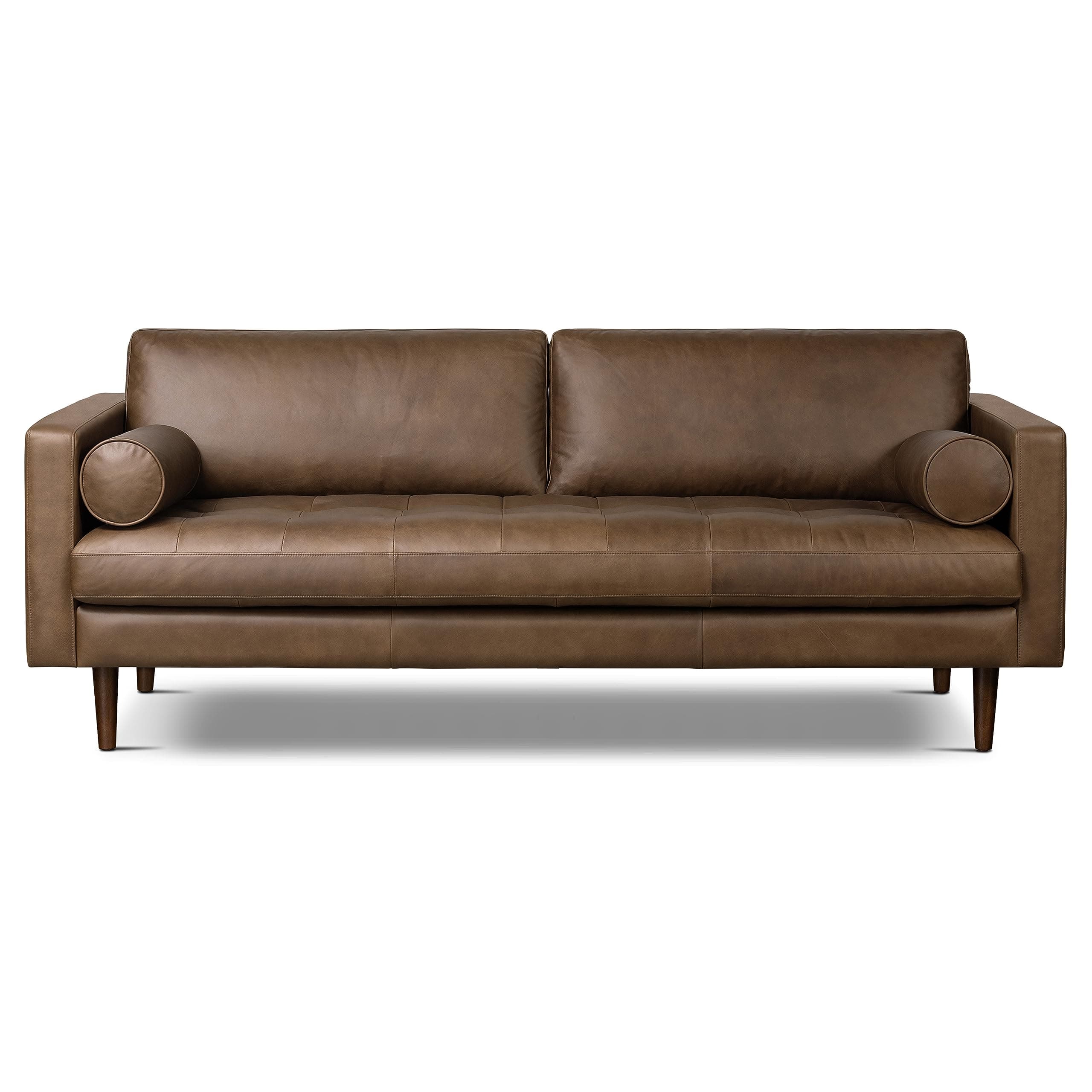 Poly & BARK Napa 88.5" Sofa – Cocoa Brown Full-Grain Pure-Aniline Italian Leather, Feather-Down Cushioning, Kiln-Dried Solid Wood Frame, Walnut Legs