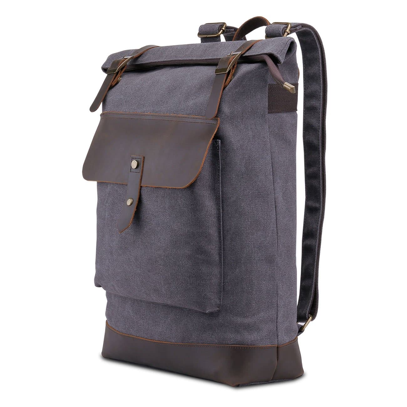 Outdoor Backpack, Canvas Backpack Genuine Leather Laptop Backpack for Men