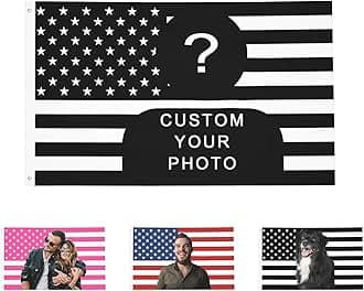OHORTEB Custom Photo Flag Design Your Own Picture Text Logo Personalized Flag Customizable Image Gifts for Indoor Outdoor Decoration (Black (American), 4X6 FT)