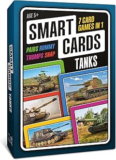 SMART CARDS Tanks, 7 games in 1, Pairs, Snap, Trumps, Rummy, Memory Quiz, Learn Facts, Travel Game, Gift, Stocking Filler, Age 5+, 1-8 Players