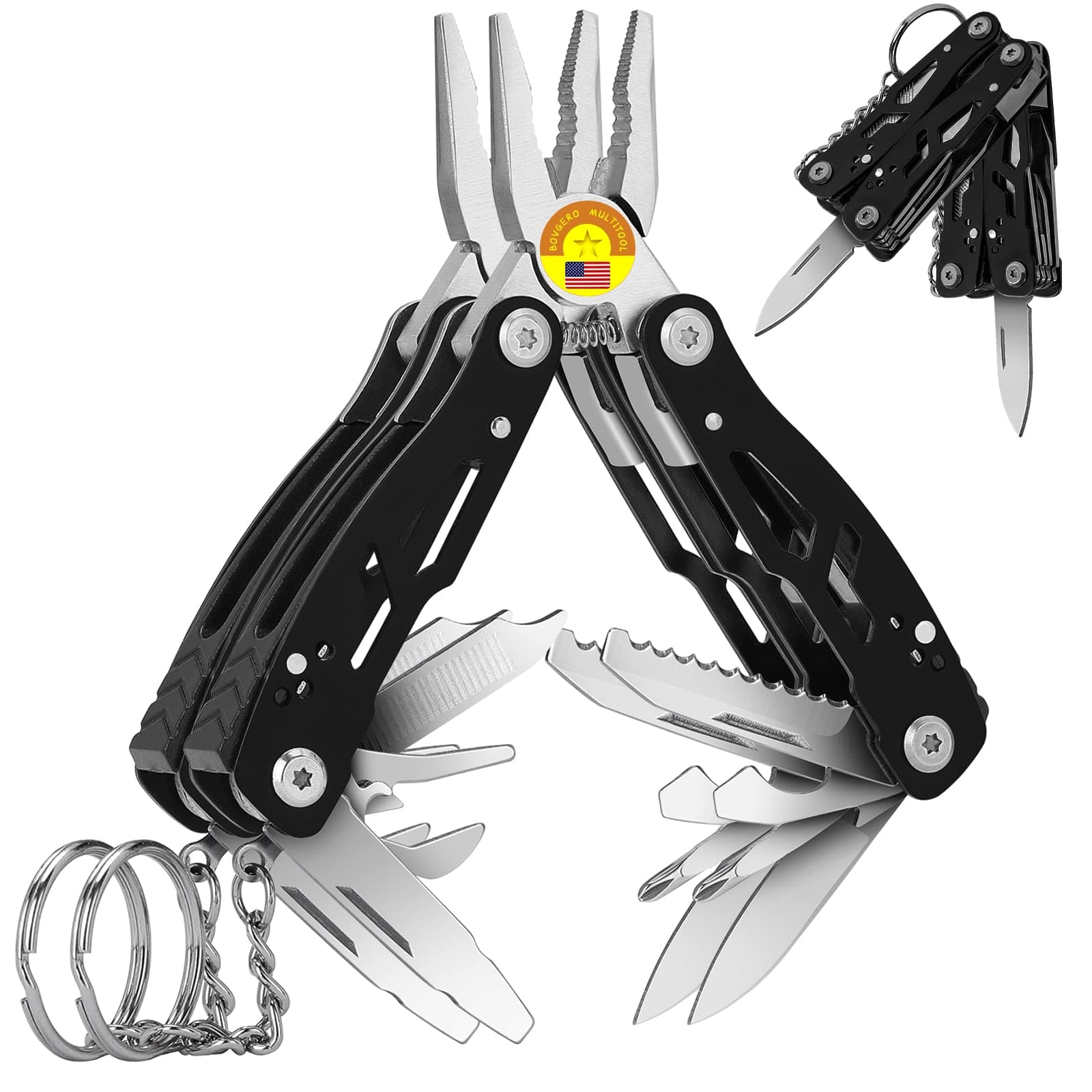 2PCS Bovgero Mini Multitool Pliers 15 in 1, Handmade Multi Tool Plier, Premium Keychain Multitool, Small Multi-tool, Birthday Fathers Day Gift for Men Him Husband Boyfriend Father Handyman