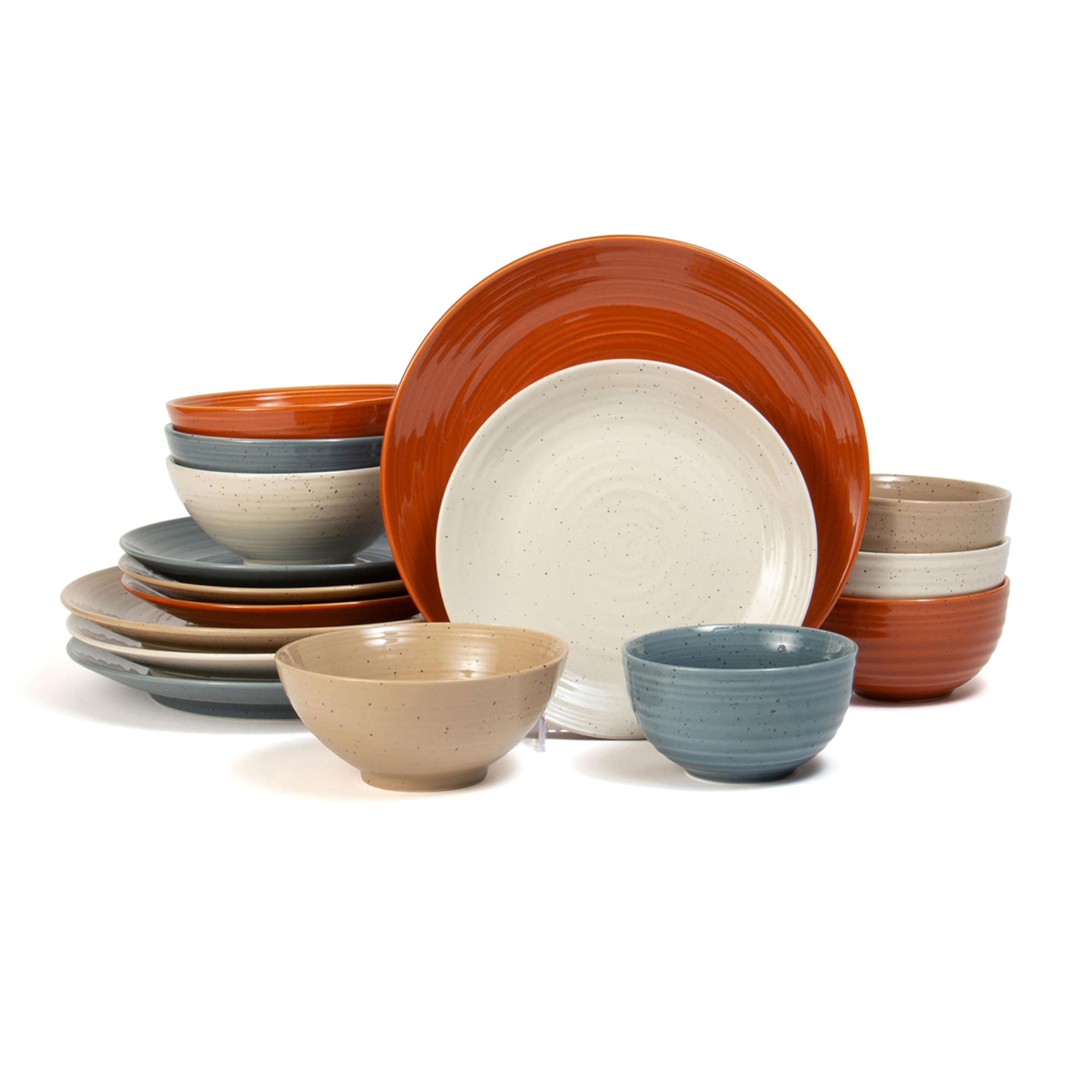 Siterra Painter's Palette 16-Piece Stoneware Dinnerware Set - Service for 4, Ceramic Plates and Bowls Sets, Chip Resistant, Rustic Dishware, Microwave & Dishwasher Safe Kitchen Dishes