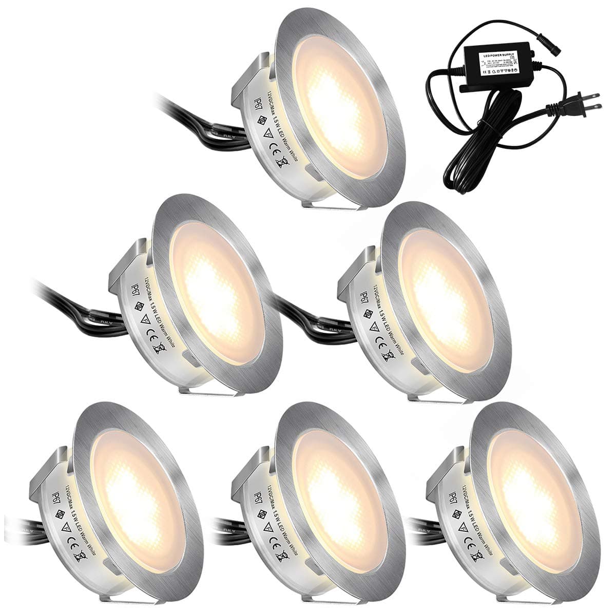 SMY Lighting Recessed LED Deck Lights Kits 6 Pack, (Upgrade Version) Deck Lighting Waterproof IP67,Low Voltage LED Lights for Garden, Steps,Stair, Living Room, Bathroom, Patio, Pool Deck,Kitchen