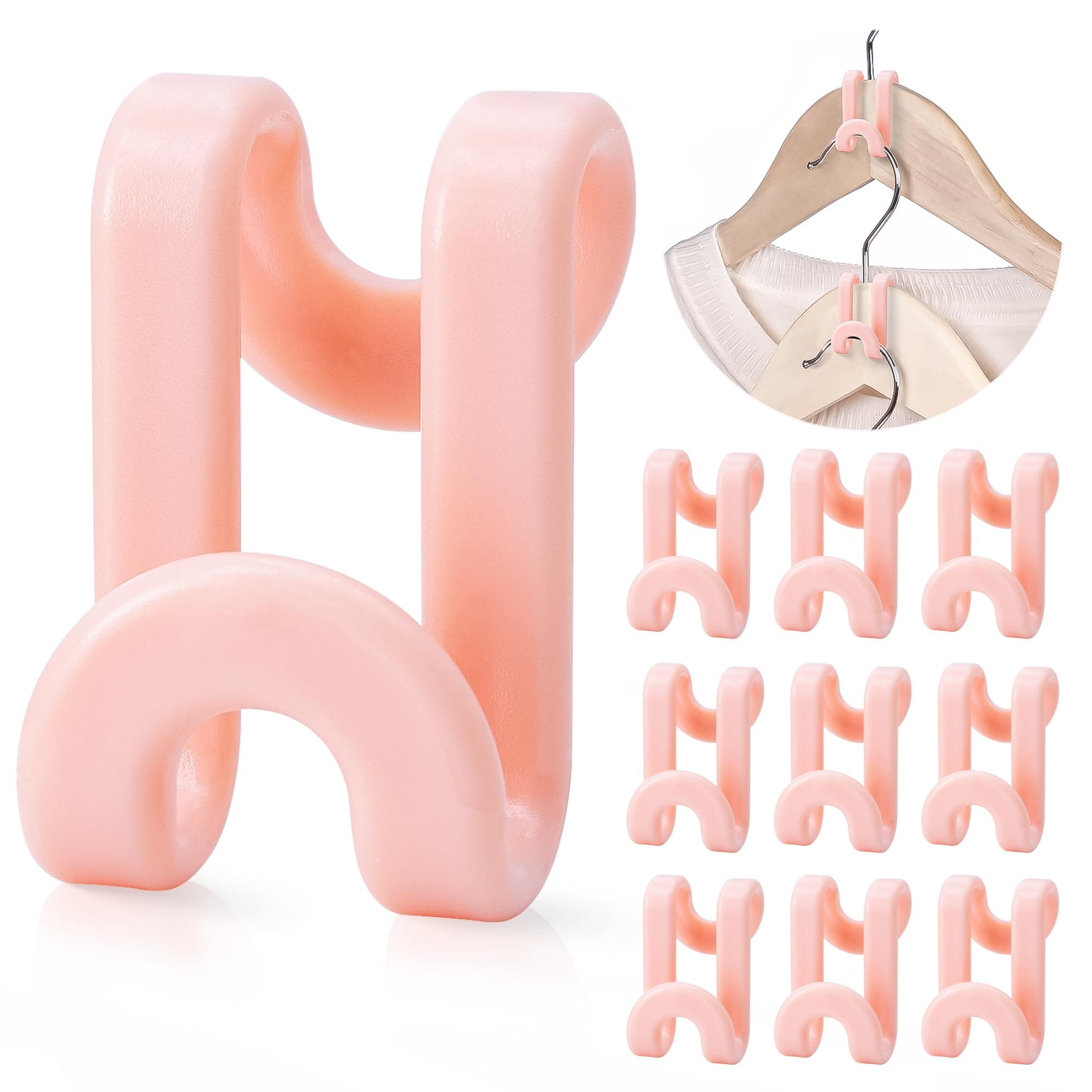 Mlici Clothes Hanger Connector Hooks, 60 Pack Hanger Extender Space Saver, Heavy Duty Clothes Extender Hooks for Stacking Closet Organization (Pink)