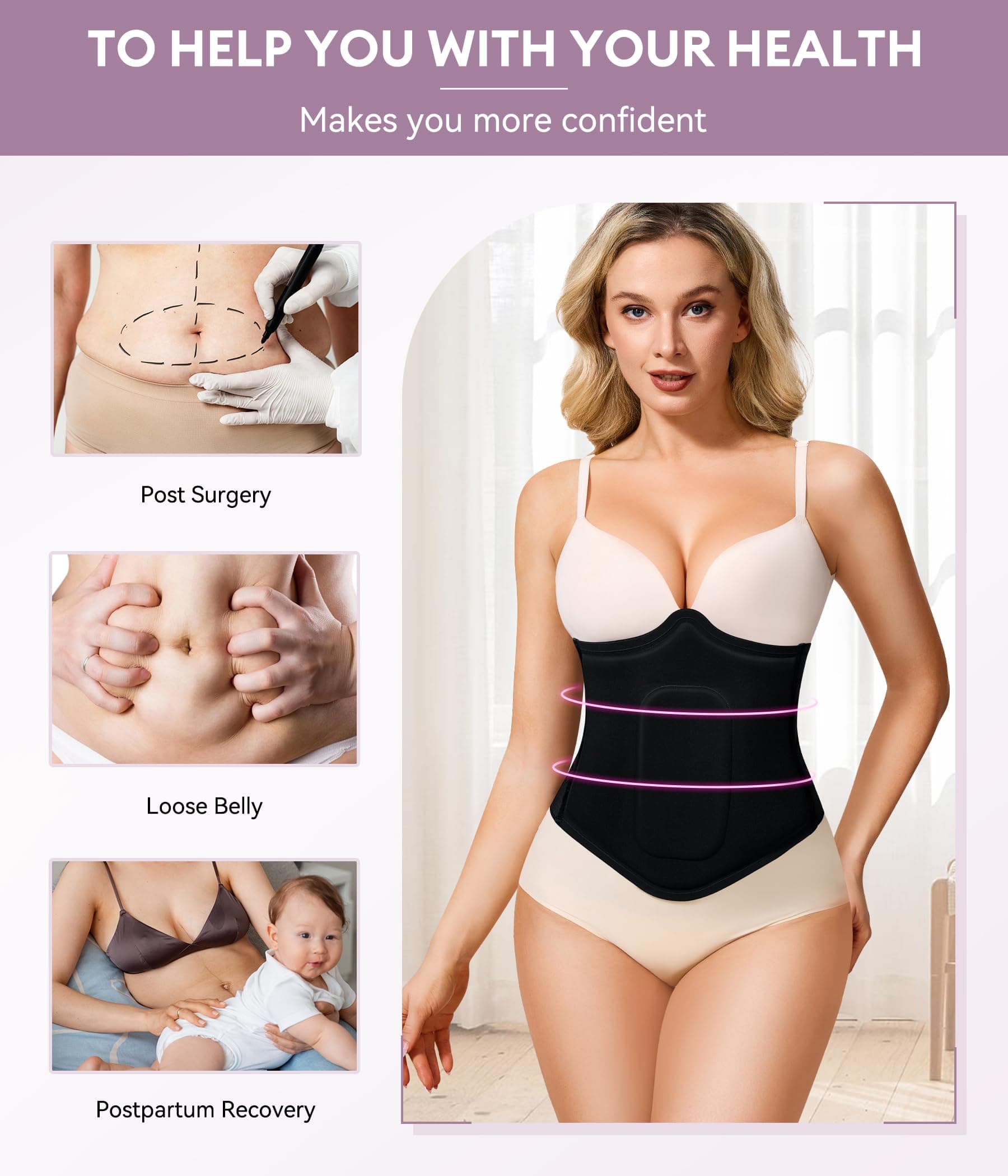 YERKOAD 360 Bbl Lipo Foam Ab Board Post Surgery Abdominal Compression Board Belly Lipo Wrap Recovery Waist Cincher (Black, X-Large)