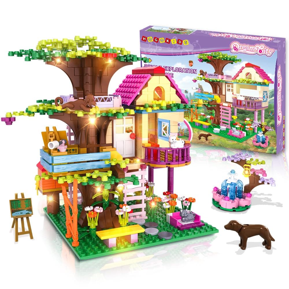 Tree House Friends Building Set with LED Light - Girl House Forest Building Block Toy Kit, Birthday Valentines Day Gifts for Kids Girls Boys Age Age 6-12+ Years