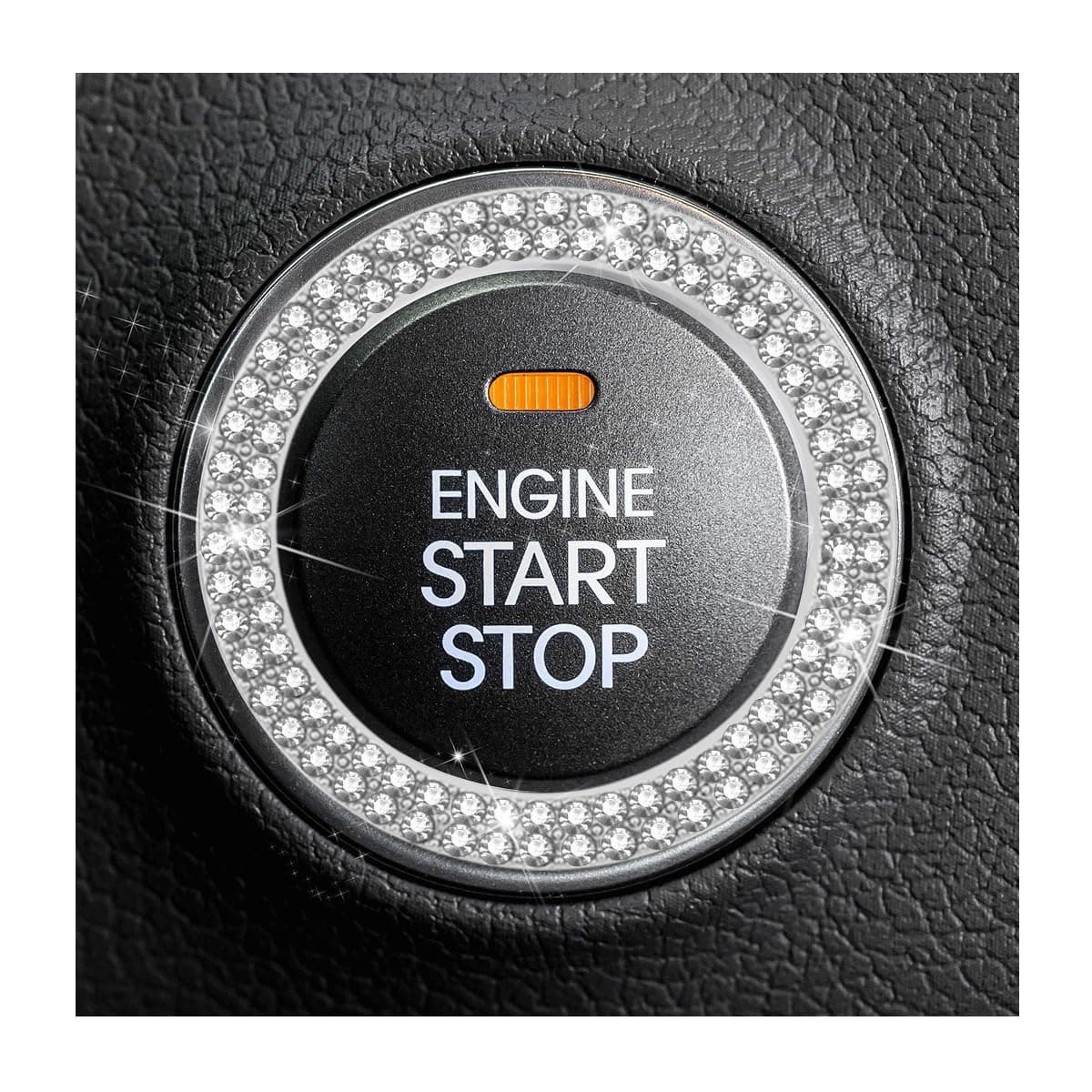 2 Pack Crystal Rhinestone Engine Start Ring Decals, Push Start Button Cover/Sticker, Key Ignition Knob Bling Ring, Sparkling Car Interior Accessories for Women (Silver)