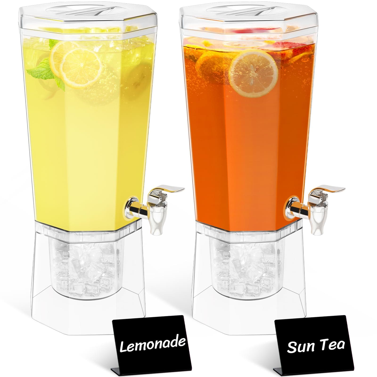 Lifewit 4L Plastic Drink Dispenser 2 Pack, Juice Containers with Lid for Party, Ice Beverage Dispenser with Stand for Lemonade/Soda/Tea, BPA Free 39 x 16 cm/15x6