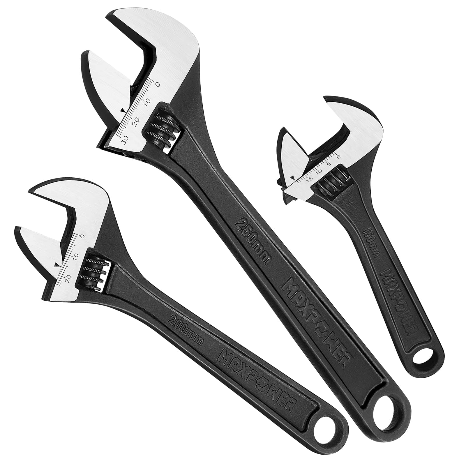 Adjustable Spanner Set, 3PCs Adjustable Wrench Set, Black - 150mm, 200mm & 250mm