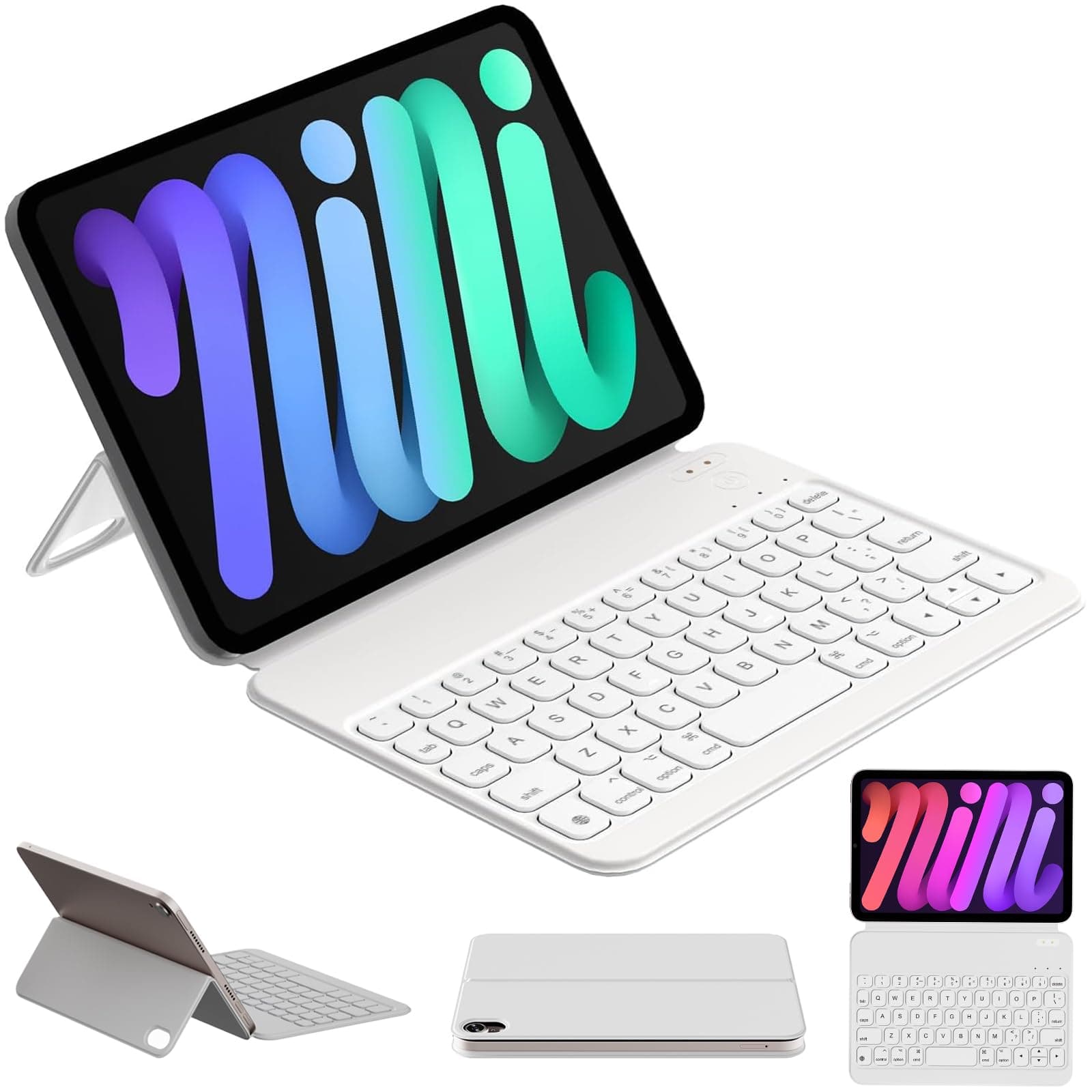 Keyboard Case for iPad mini 7th (A17 Pro, 2024) & 6th (2021) 8.3-inch, Ultra Slim Folio Type of Keyboard, Power Display, Magnetic Protective Cover Support iPad mini 6/7