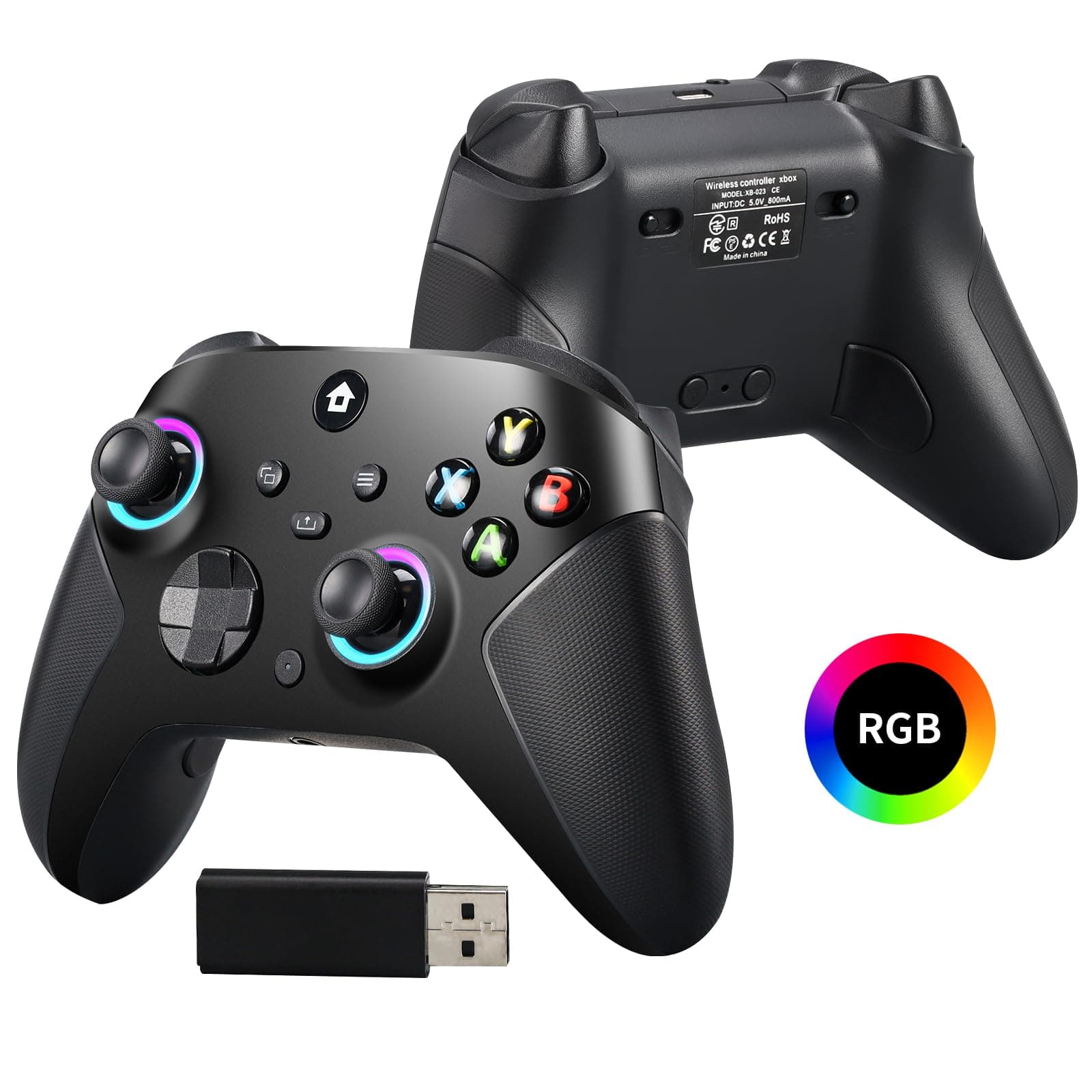 TECTINTER Wireless Controller for Xbox One Controller,2.4GHz Xbox One Controller Wireless with 8 Color RGB Light/Programmable/800mAh Battery,Compatible with Xbox One,Xbox One S/X,Xbox One Series X/S
