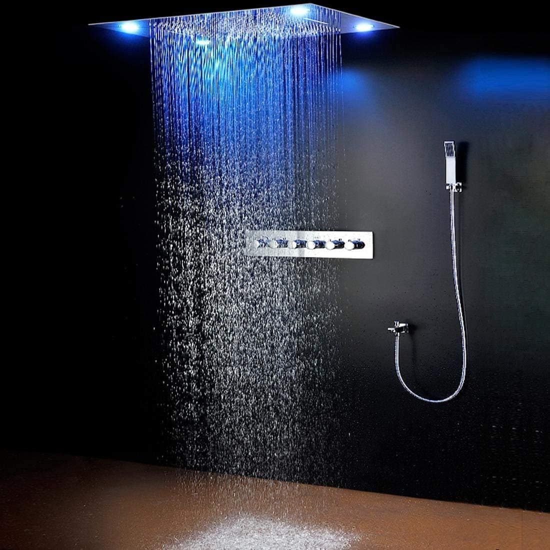 Cascada Luxurious Recessed Large LED Waterfall Rainfall Shower System (Polished Gold)