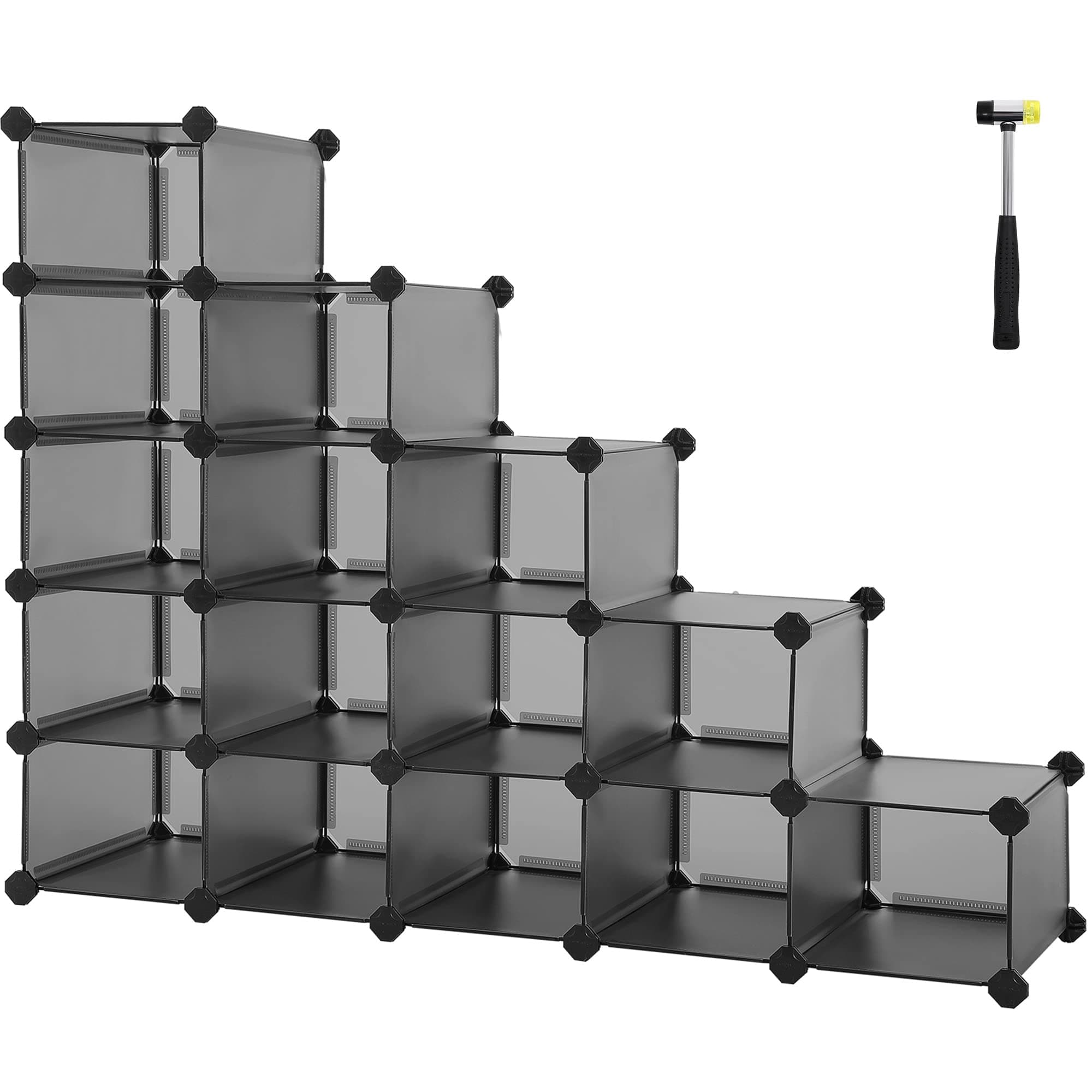 SONGMICS 16-Cube Storage Unit, Shoe Rack, DIY Shelving System, Stackable Cubes, PP Plastic Shelf, Wardrobe, Closet Divider, for Bedroom, Office, 30 x 111.2 x 86.2 cm, Grey LPC44G