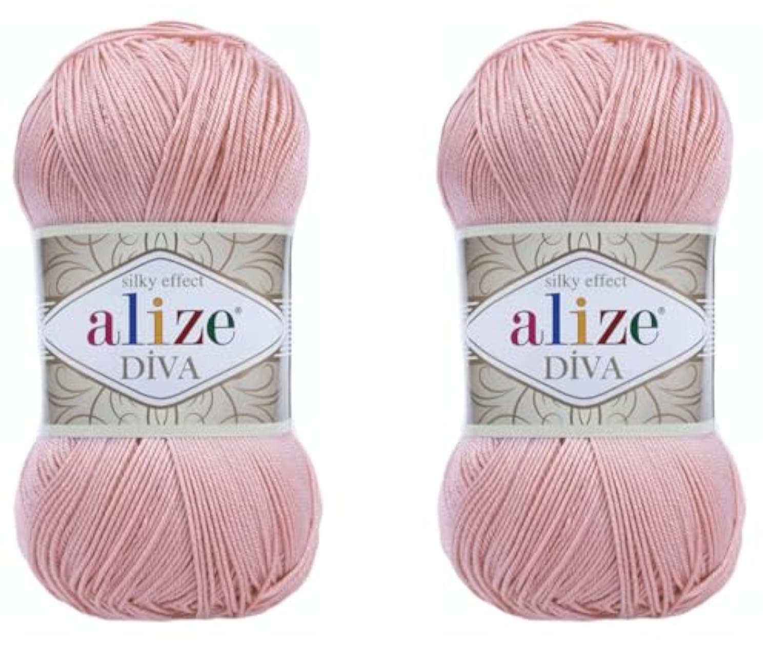 Diva Hand Knitting Yarn - 100% Microfiber Acrylic With Silk Effect - Crochet Art Lace Craft - 2 Skeins, 200gr, 767 Yds (363-Wedding Pink)