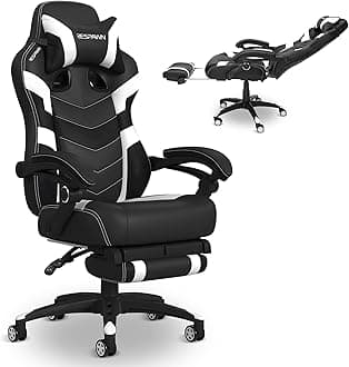 110 Ergonomic Gaming Chair with Footrest Recliner - Racing Style High Back PC Computer Desk Office Chair - 360 Swivel, Adjustable Lumbar Support, Headrest Pillow, Padded Armrests - 2021 White