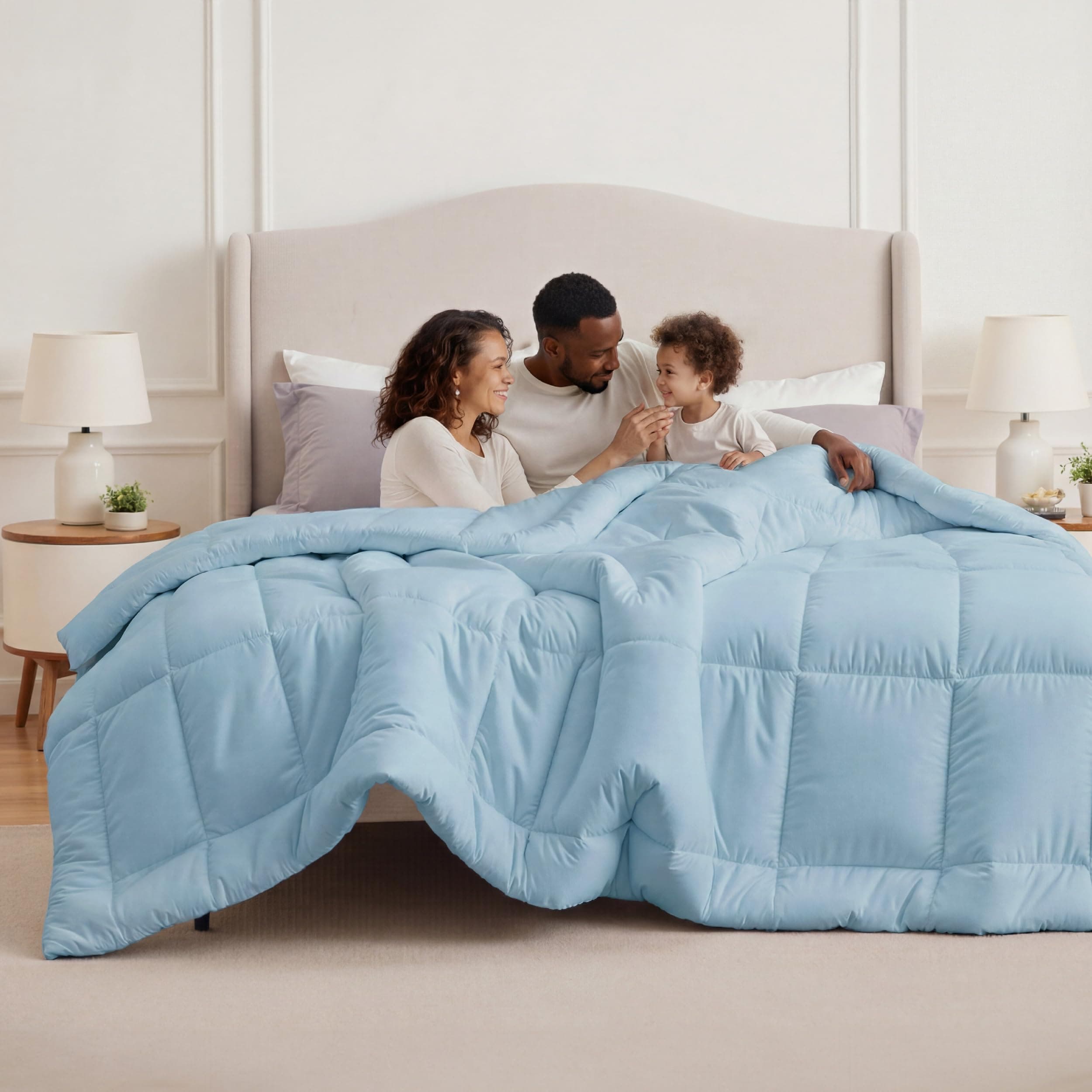 Bedsure Comforter Duvet Insert - Quilted Comforters Oversized King Size, All Season Duvet, Down Alternative Bedding, with 8 Tabs, Gifts for Women/Men, Light Blue, Oversized King 116 x 98 Inches