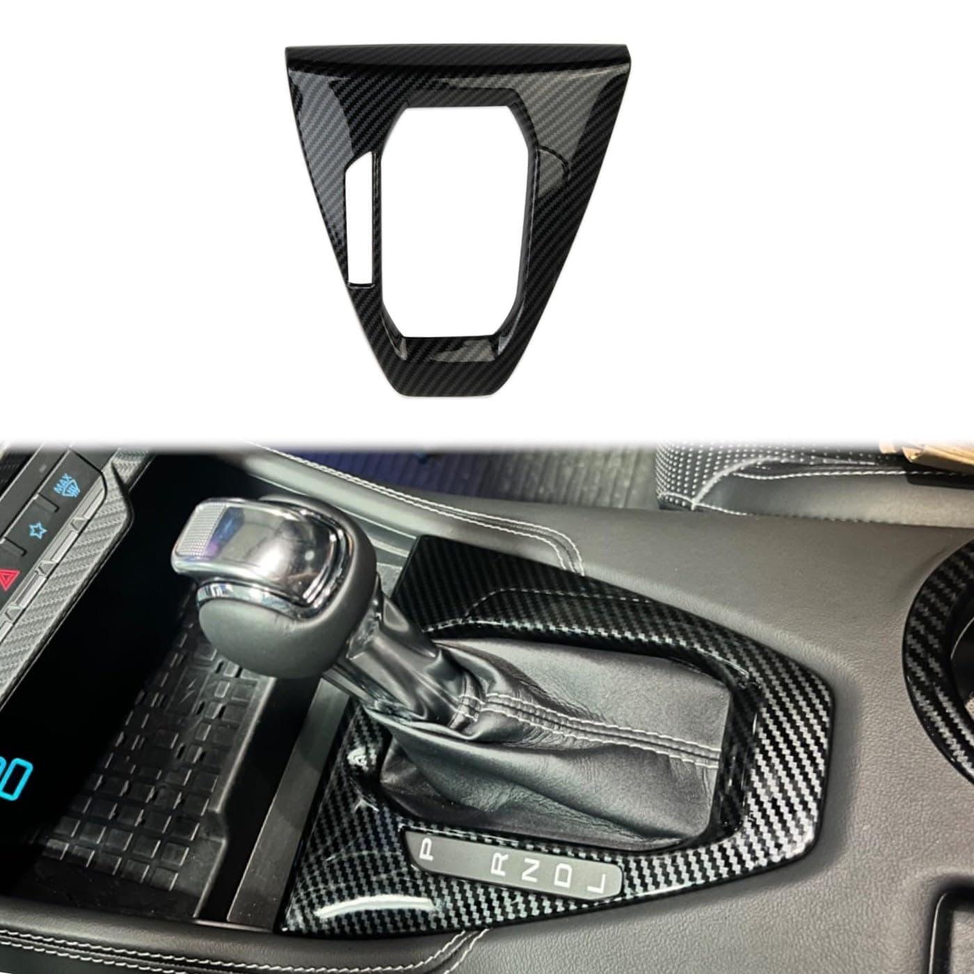 Center Console Gear Shift Panel Cover Trim Accessories for 2024-2026 Ford Mustang (Automatic Gear, Carbon Fiber Style)