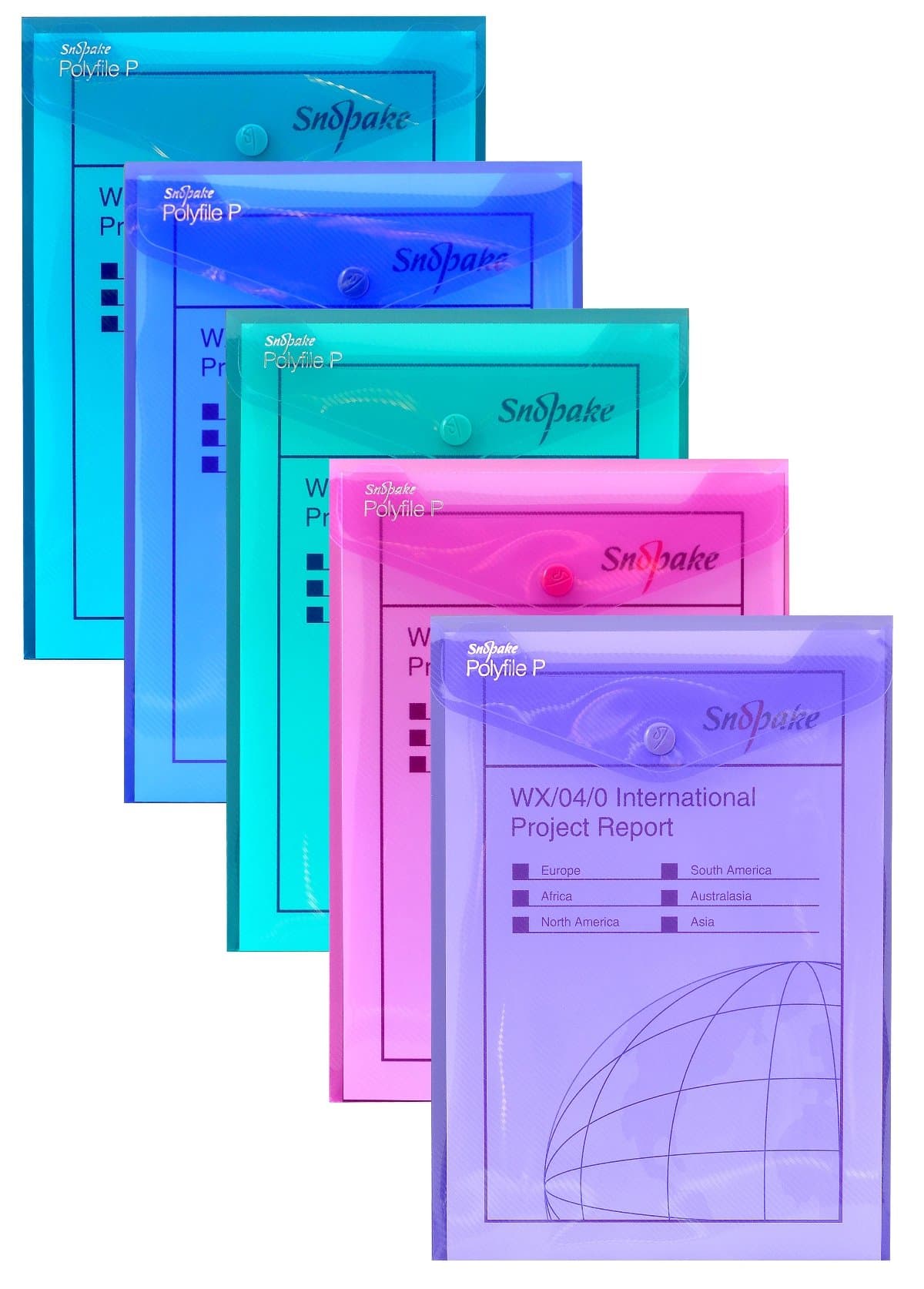 Snopake A5 Polyfile P Portrait Popper Wallet with Press Stud Closure [Pack of 5] Electra Assorted [13274]