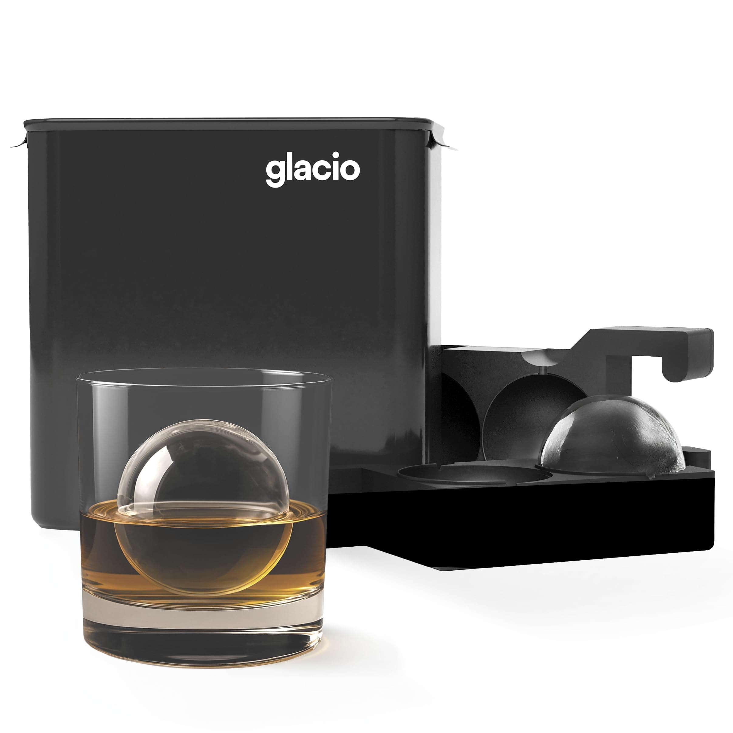 glacio Premium Clear Sphere Ice Duo - Clear Ice Mold for Clear Sphere Ball Ice Maker - Whiskey Ice Ball Maker Mold Large 2.5 Inches - Crystal Clear Ice Maker Sphere - Sphere Ice Mold Maker