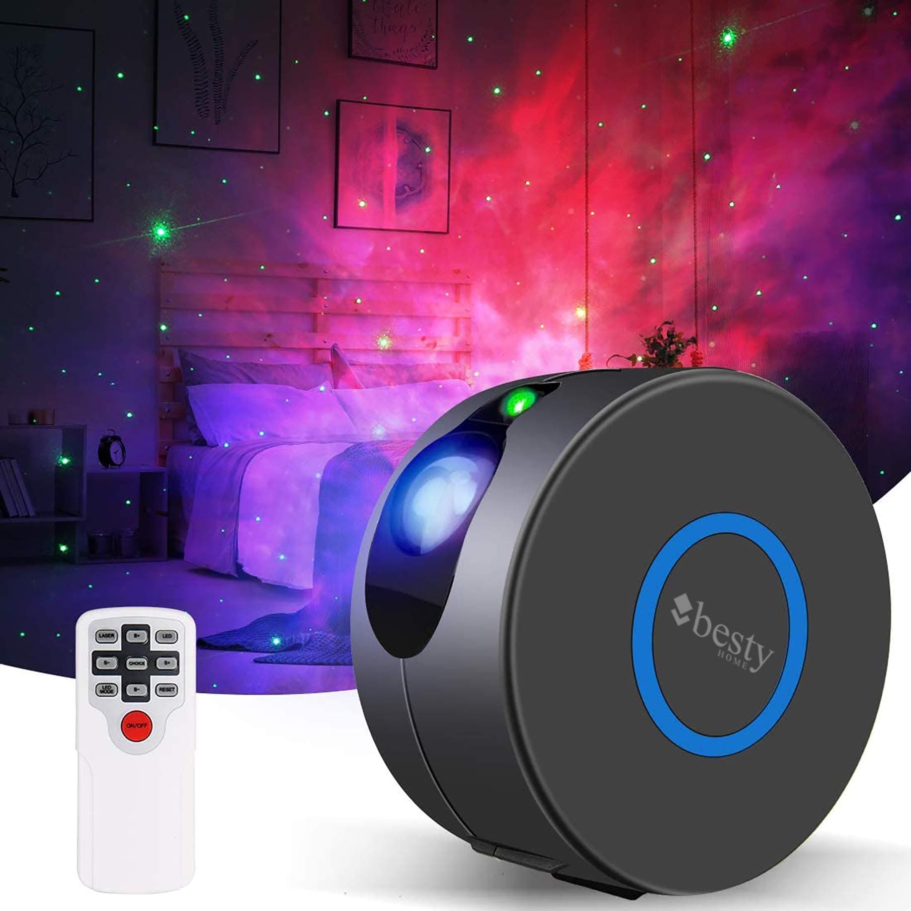 Modern Star Projector LED Night Light Galaxy Projector, Lights for Room, Starlight Projector, 7 Lighting Effects, SuitableFor Bedroom and Party Decoration (Black)