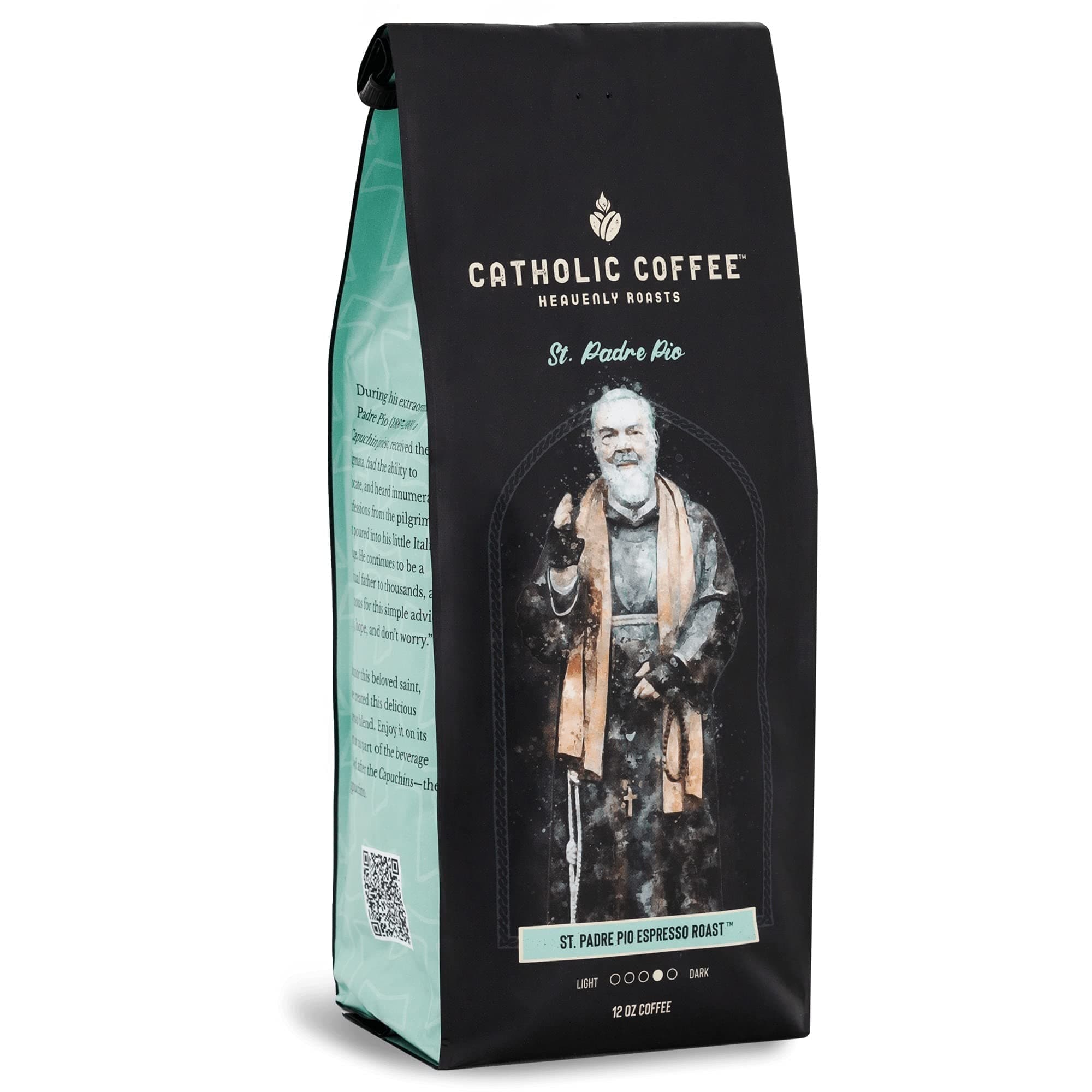 Catholic Coffee Padre Pio | Medium/Dark Roast Ground Coffee – Dark Cherry & Chocolate Notes | 12oz Bag – Catholic Gift Inspired by a Mystic and Healer