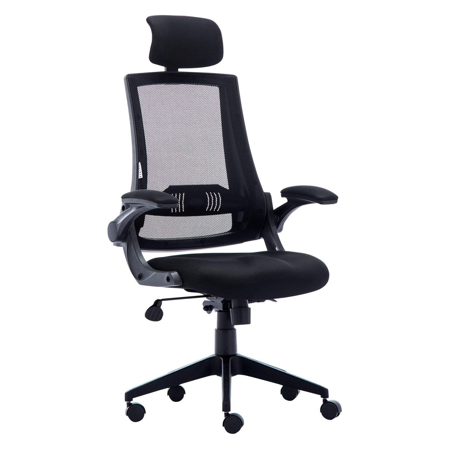 High Back Ergonomic Mesh Office Chair with Mesh Seat - Adjustable 90-110 Degree Tilt Lock, Flip-up Armrest, Lumbar Support and Headrest Computer Desk Task Chair, Black