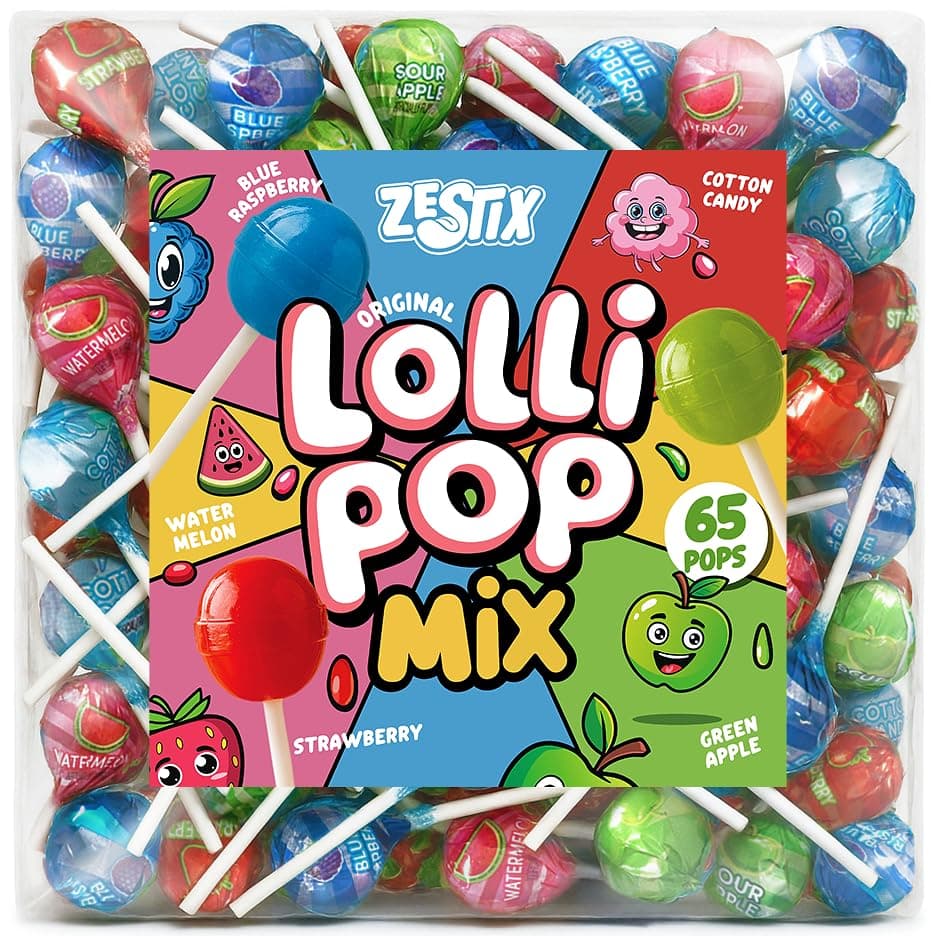 Original Lollipops Mix – 65 Count Bulk Candy Pack – Assorted Fruity Flavors, Individually Wrapped – Perfect for Parties, Birthdays, Parades & Kids Events