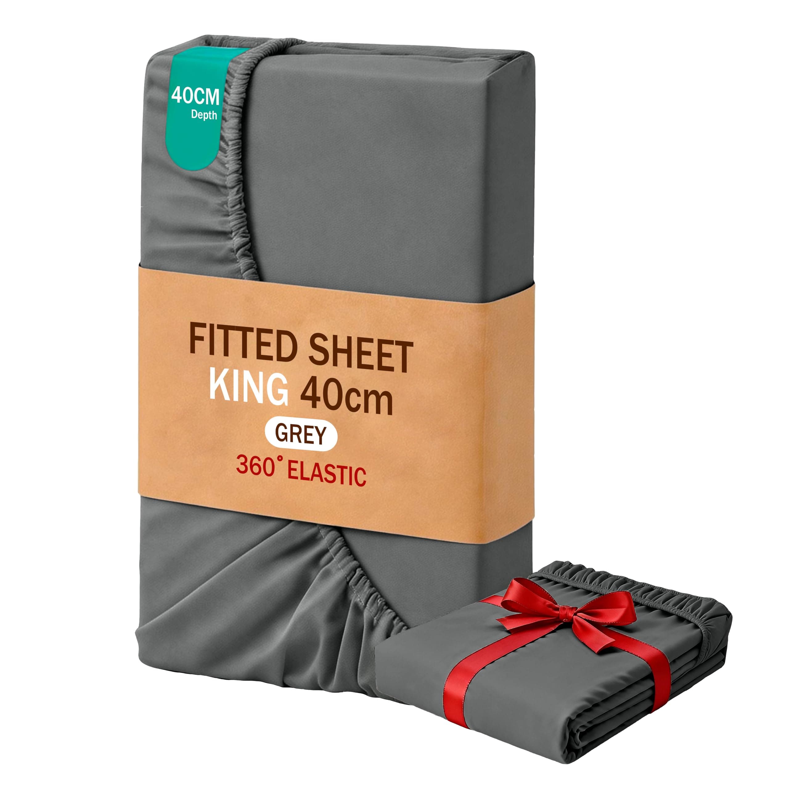 MOHAP King Size Fitted Sheet Grey with Extra Deep 16 inch 40 cm Pocket Bed Sheet Only Bedsheet Brushed Microfiber Bottom Sheet for King Bed 150x200 Grey