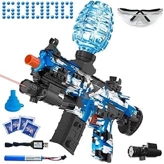 Electric Gel Ball Blaster, High Speed Automatic Splatter Ball Blaster with 60000+ and Goggles, JIFTOK Rechargeable Splatter Ball Toys for Outdoor Activities Shooting Game Party Favors-Blue