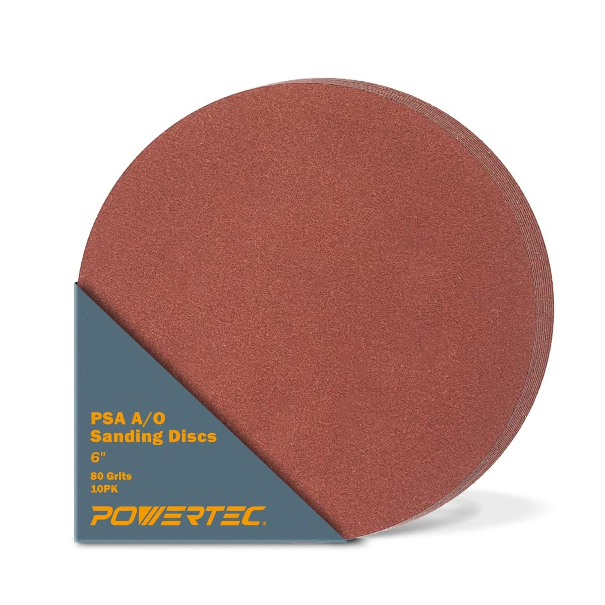 POWERTEC 10 PCS 80 Grit 6 Inch PSA Sanding Discs, Self Stick Adhesive Sandpaper, 6" for Drywall, Woodworking, Paint, Epoxy with Random Orbital Sanders, DA Sanders, 4x36 Belt Disc Sander (110290)