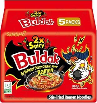 Fire Chicken 2X Spicy Ramen Pouch, 5 X 140 grams