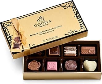 Godiva Chocolatier Heritage Collection – 8-Piece Assorted Belgian Chocolate Gift Box – Dark, Milk and White Gourmet Chocolates with All-Natural, GMO-Free Ingredients – Elegant Gold Box Ideal for Gifting