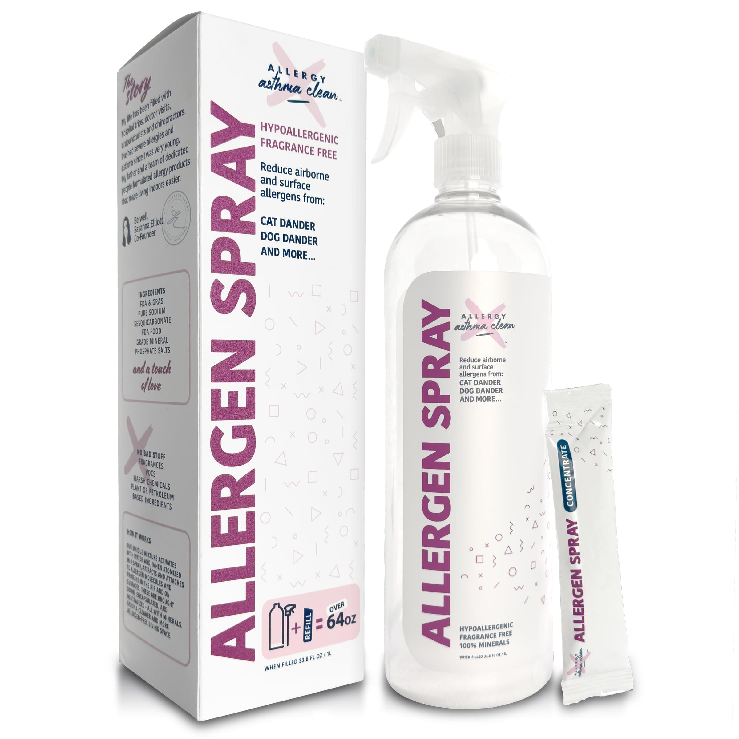 Allergy Asthma Clean Spray (33.8oz Bottle with One Refill Packet) -JUST ADD WATER-