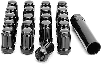 20pcs 12mmx1.5 Spline Lug Nuts for Camry Fusion Focus Civic CR-V, M12x1.5 Aftermarket Wheel Lugnuts Compatible with Toyota Honda Ford 5 Lug Rims, Alloy Steel Black Truck Nut with 1 Socket Key