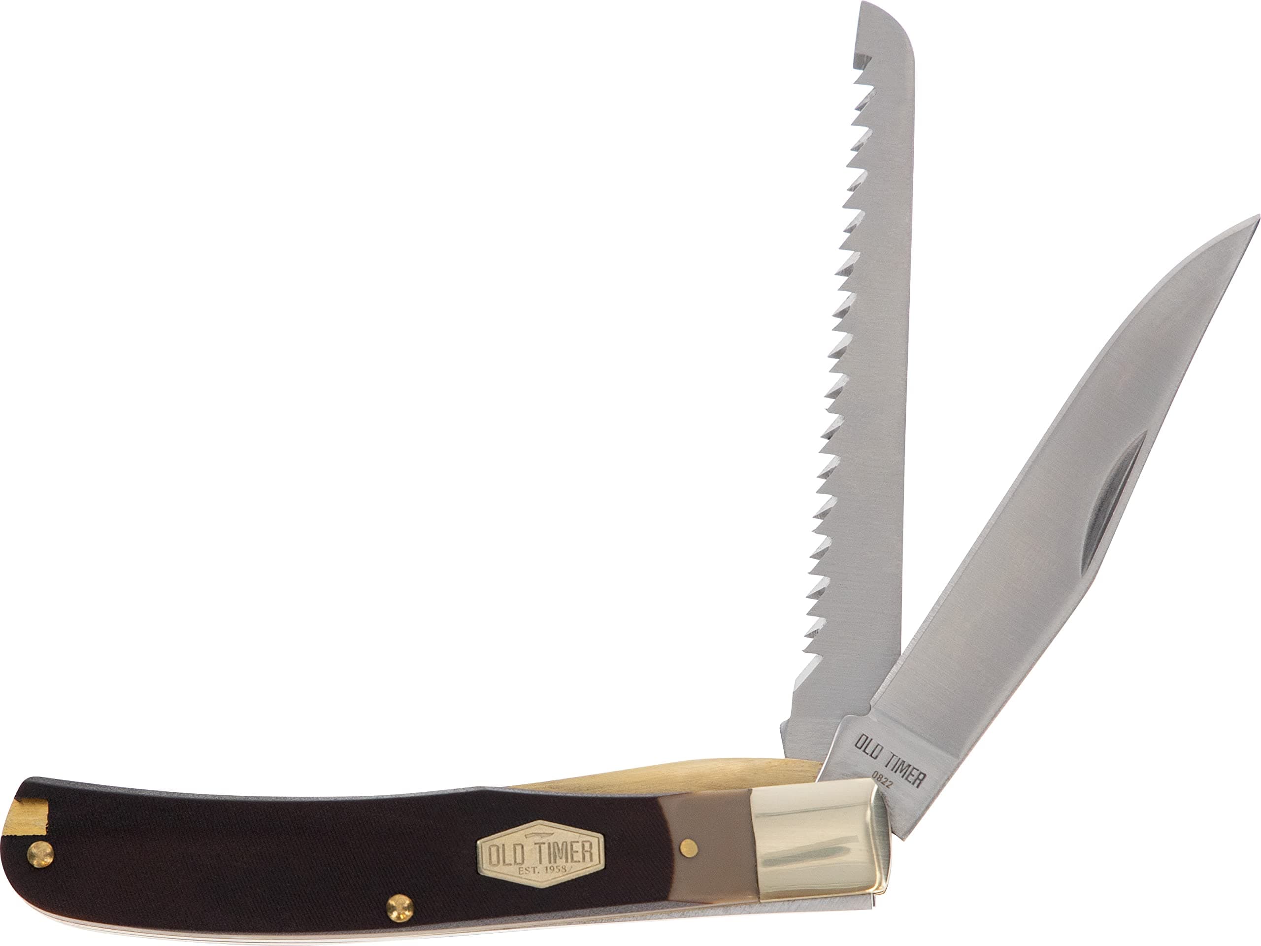 97OT Buzzsaw Trapper 7.8in S.S. Traditional Folding Knife with 3.7in Clip Point Blade and Sawcut Handle for Outdoor, Hunting, Camping and EDC