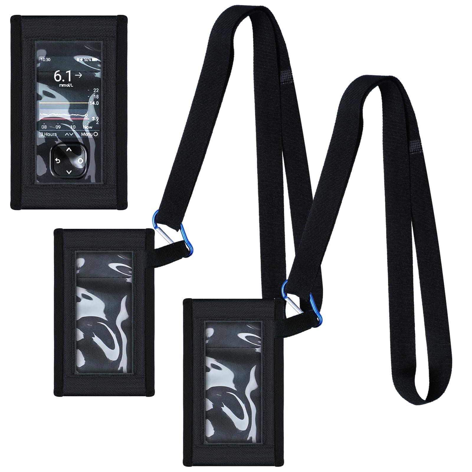2 Pack Blood Glucose Meter Case with Lanyard Compatible with Dexcom G7 Glucose Monitor Pouch with Viewing Window for Diabetic Accessories Supplies (Black)