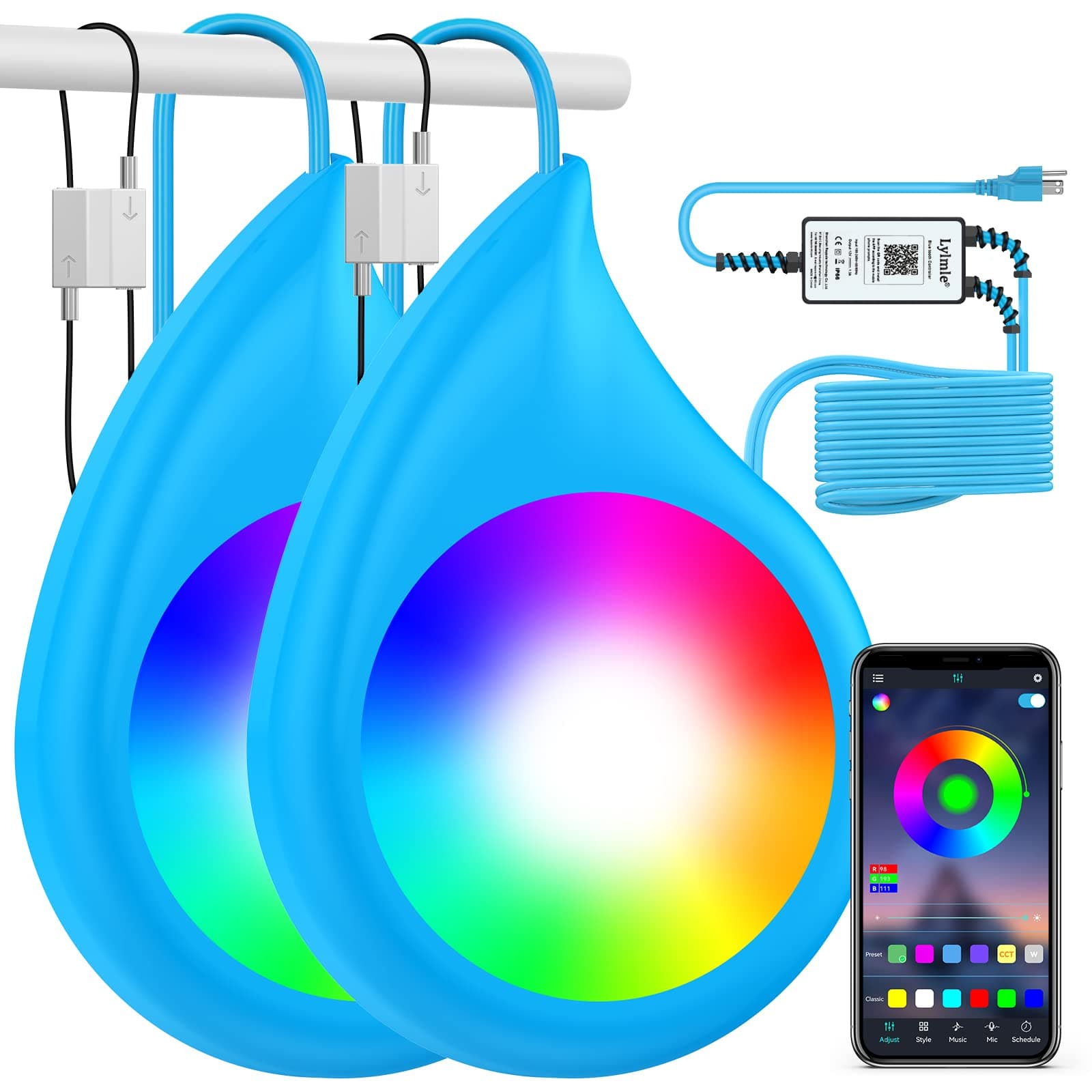 LyLmLe LED Pool Lights, 50W Double Light for Giant Pool with 26ft Cord for Each Light, 2000lm, 12V Smart Magnetic Lamp with APP Control, IP68 Waterproof Nicheless Lights for Inground Aboveground Pools