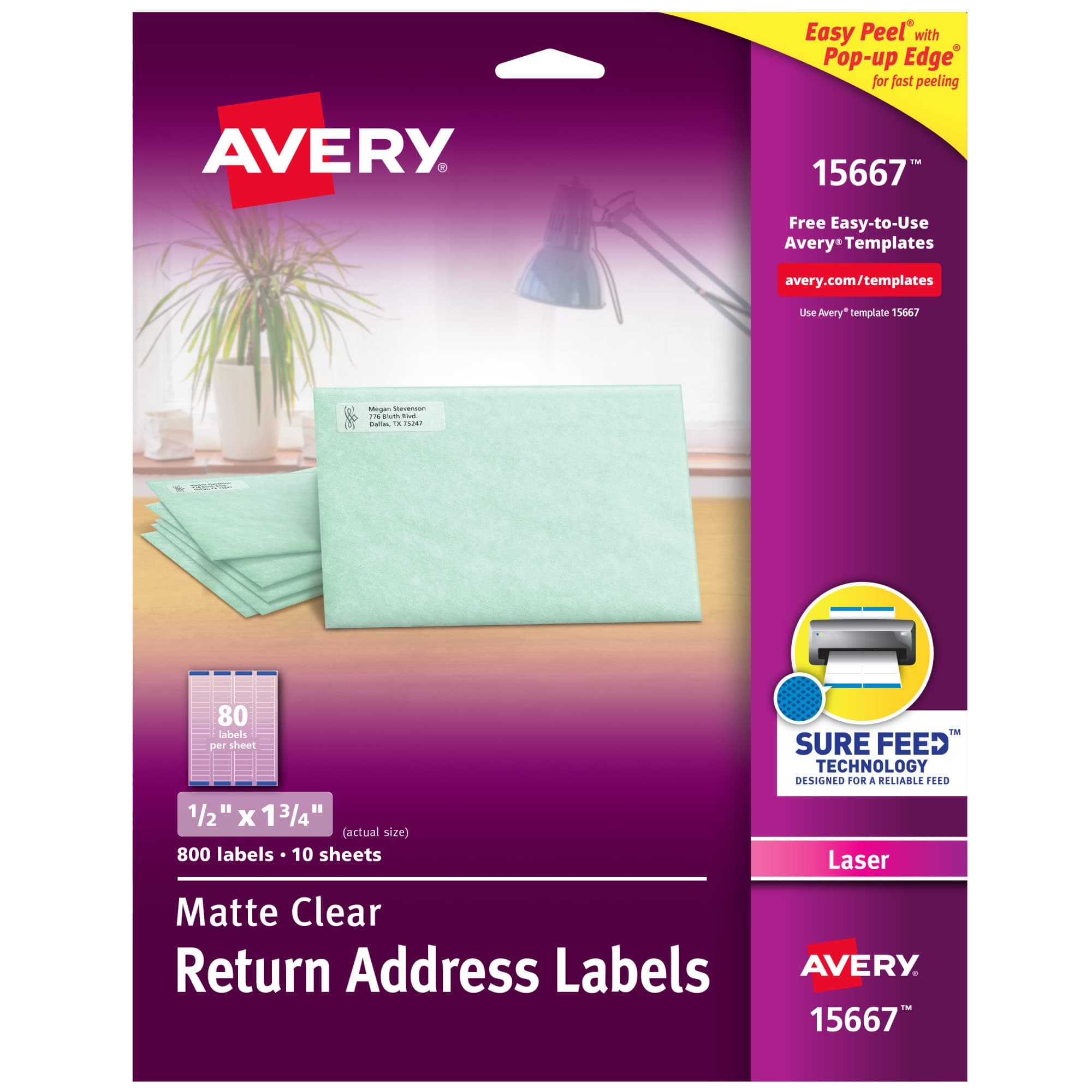 Avery Printable Return Address Labels with Sure Feed, 0.5" x 1.75", Matte Clear, 800 Blank Mailing Labels (15667)