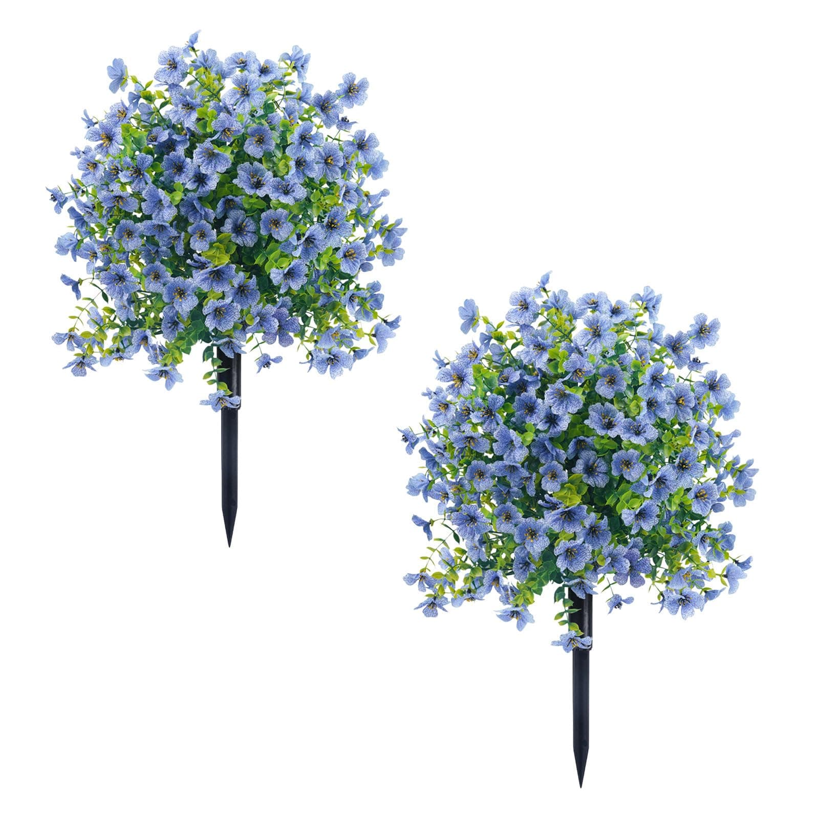 Artificial Violet Ball Topiary Trees with Ground Spikes, 2 Pack Fake Artificial Bushes Plants, Fade Resistant Faux Artificial Shrubs Tree for Indoor Outdoor Front Porch Decor 23in (E-2 Pcs)
