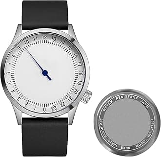 Swiss Movement Men's One Hand 24 Hour Watch Single Hand Black Case with Italian Leather Strap