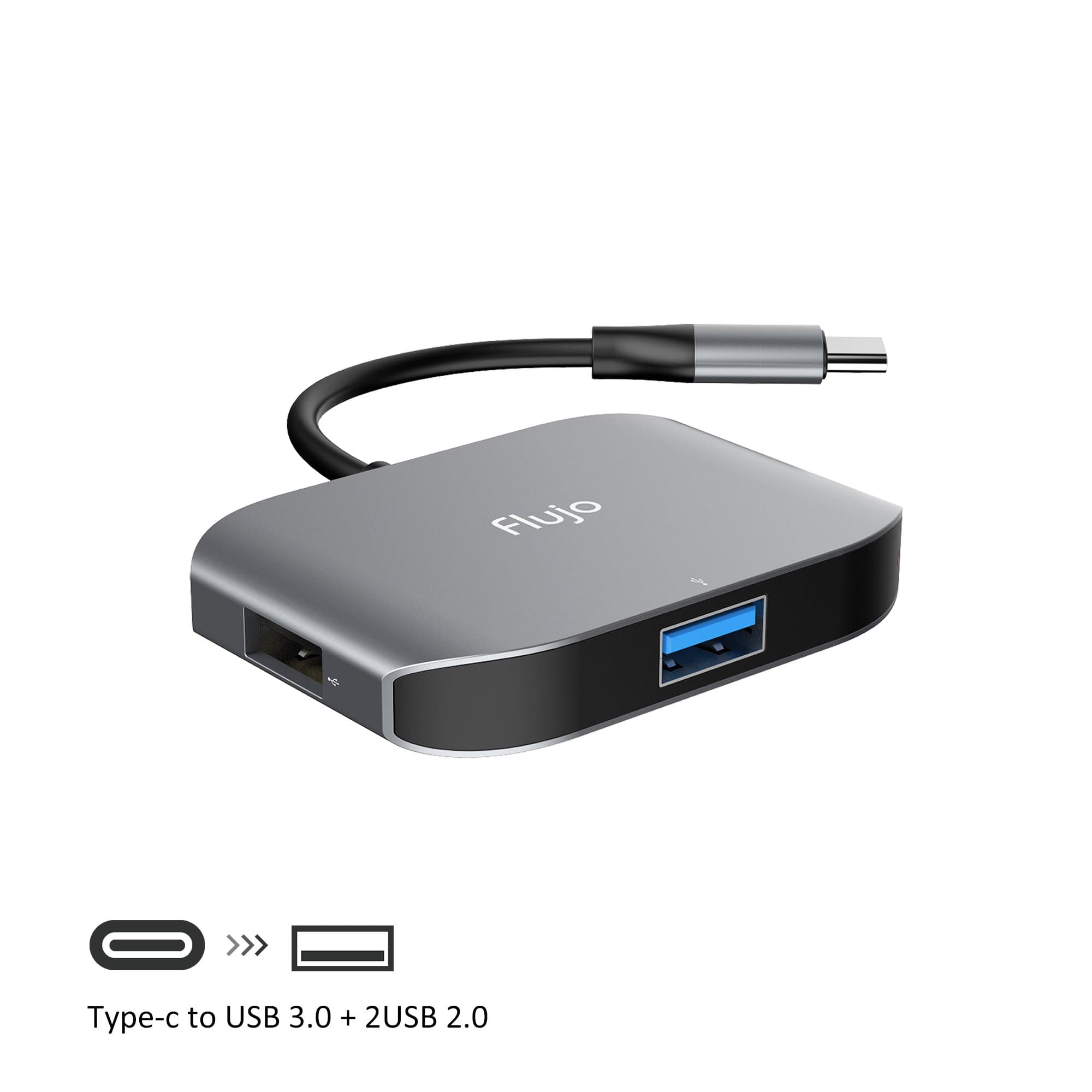 Flujo USB C HUB, Aluminum USB C Adapter with USB 3.0 and USB 2.0 Port for MacBook/Pro/Air, Chromebook, XPS and Other Type c Laptop