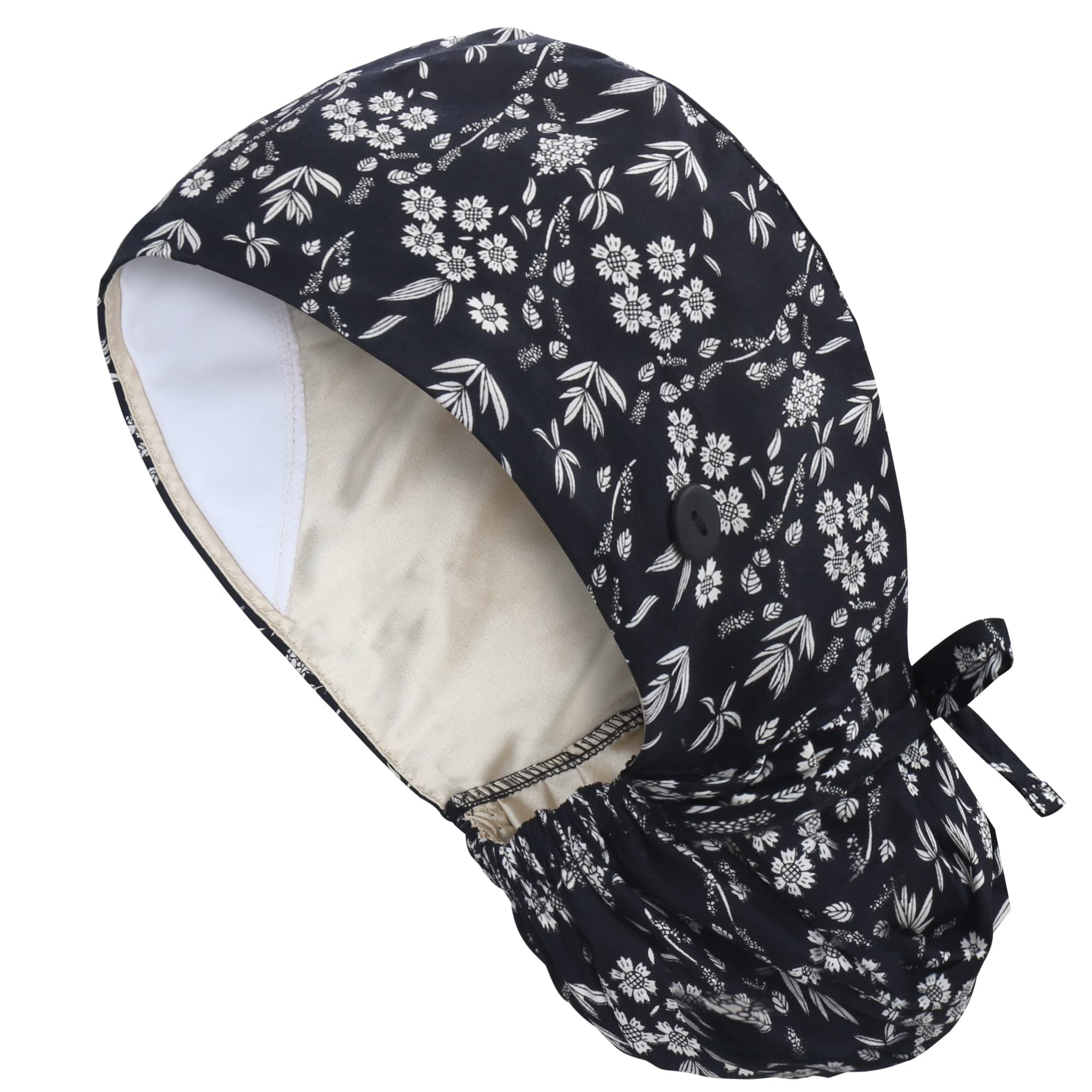 QBAAdjustable Working Cap with Button, Satin-Lined Hat, Cotton Working Hat Sweatband, Elastic Tie Back Hats Unisex