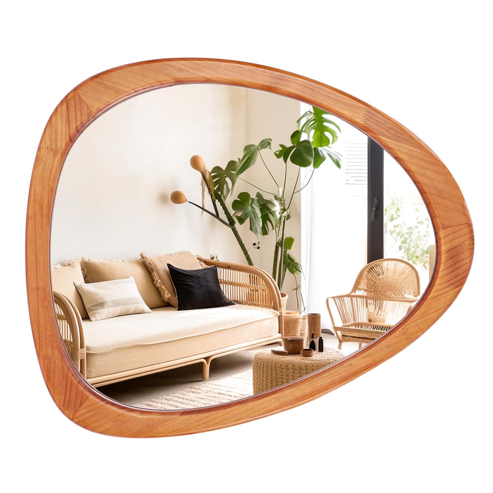 WallBeyond Asymmetrical Mirror, Irregular Wall Mirror for Bathroom, Bedroom, Living Room, Entryway, Hall - Walnut Wood Framed 23" H x 19" W