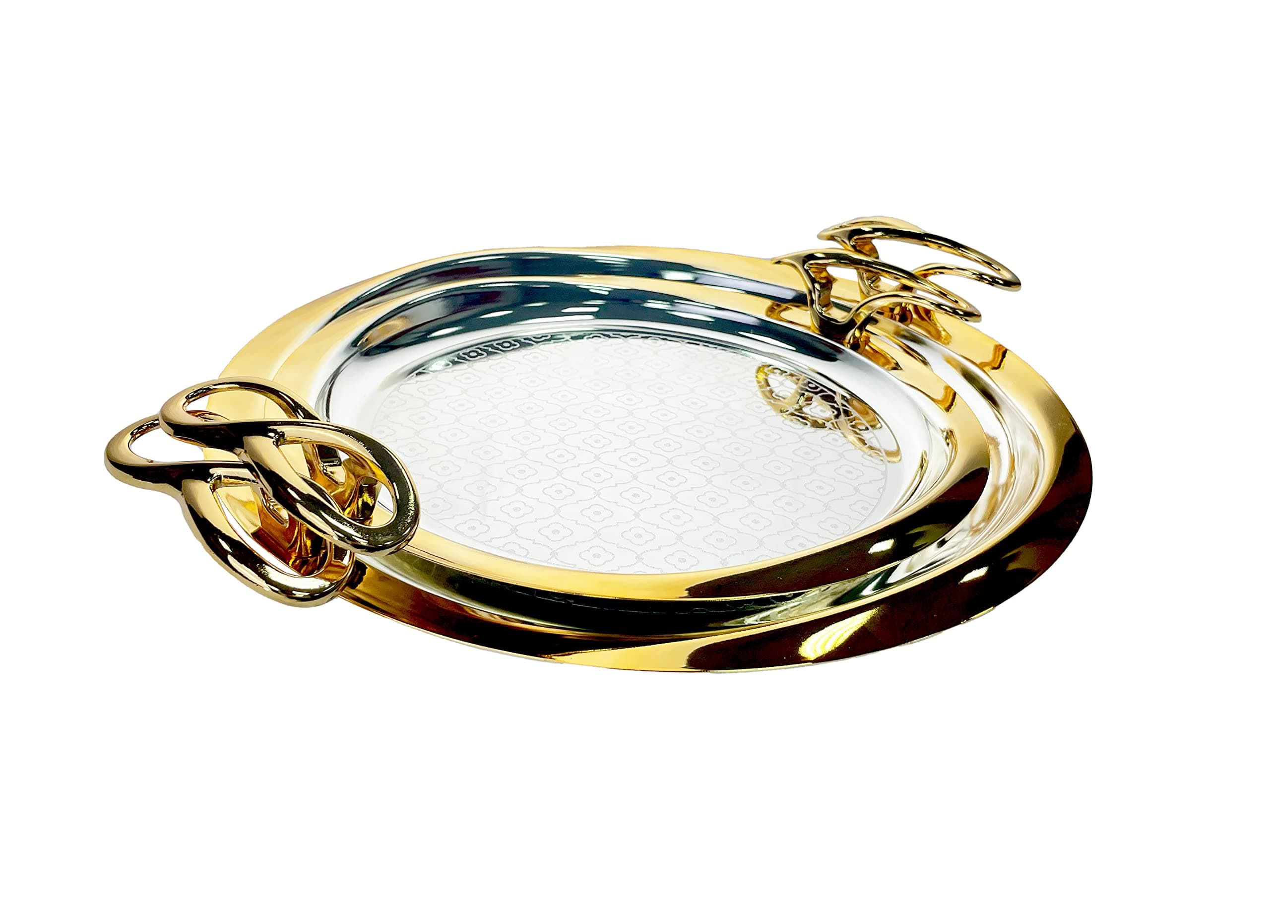 Zolten Silverplated 2Pc Large And Medium Sizes Round Tray Set Gold/Silver Colour 37.8/30.8 Cm