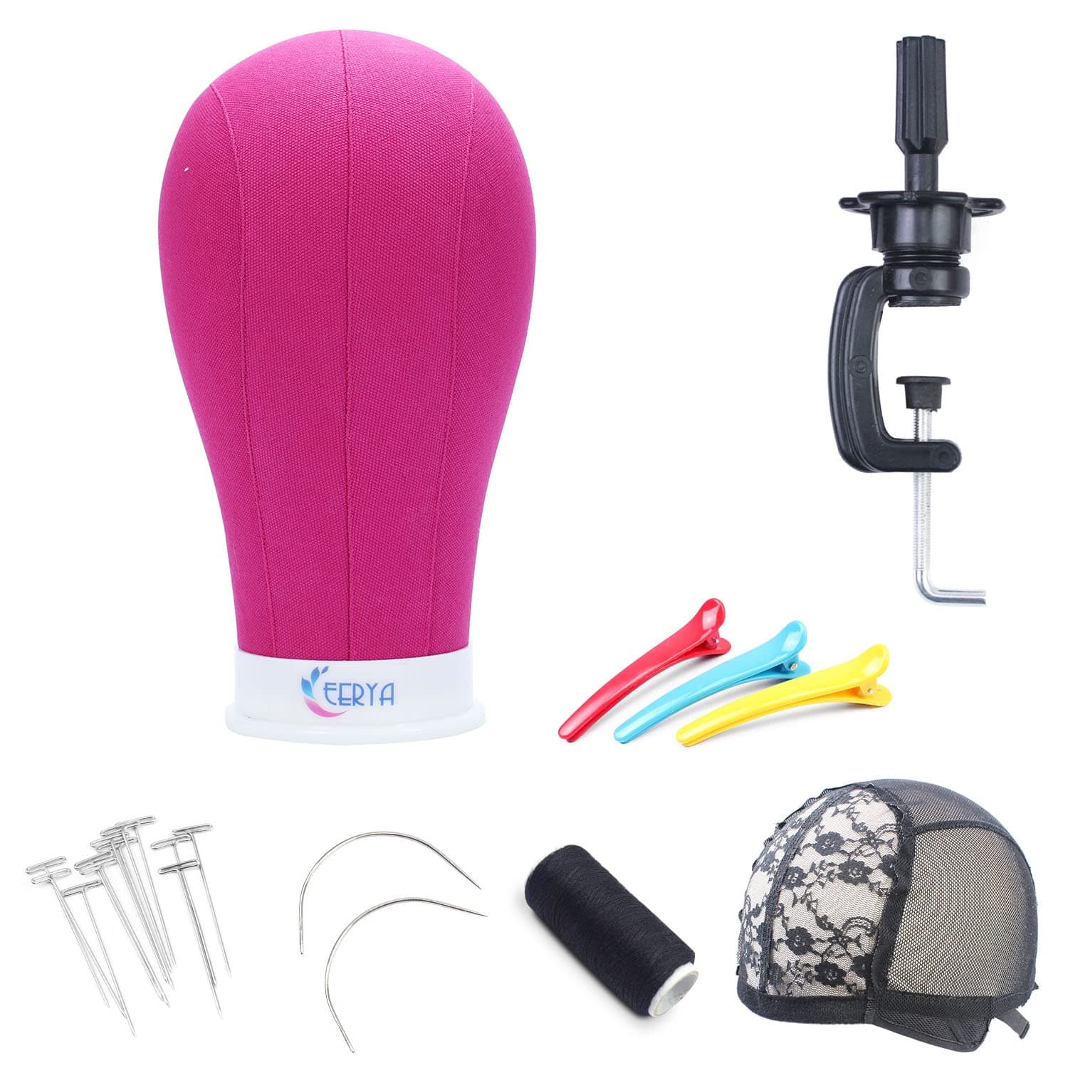 Eerya Wig Head Canvas Block Head 22 Inch Wig Head Stand for Making Wig Displa...