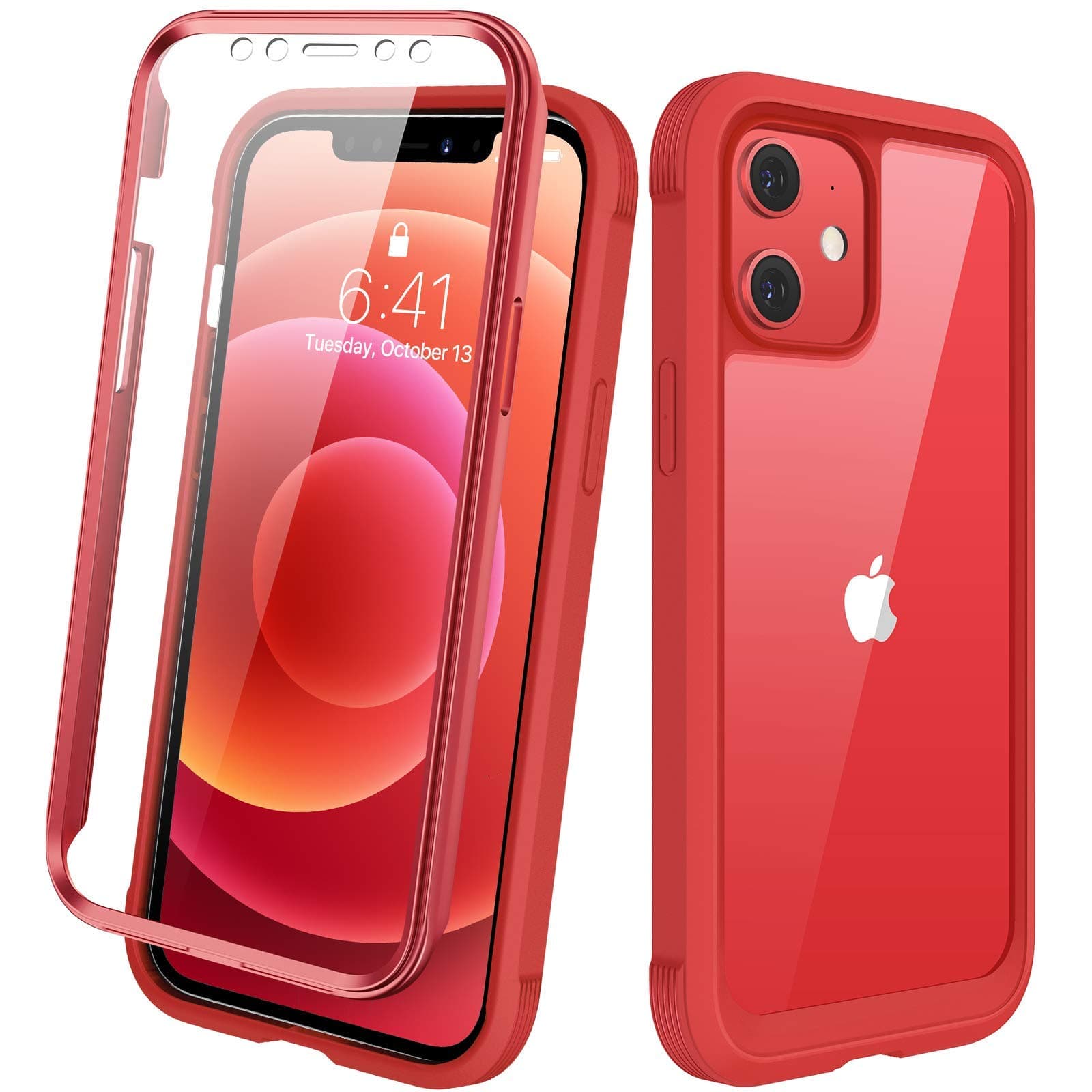 Designed for iPhone 12 Mini Case, Full Body Rugged with Built-in Touch Sensitive Anti-Scratch Screen Protector, Soft TPU Bumper Case Designed for iPhone 12 Mini 5.4" (Red and Clear)