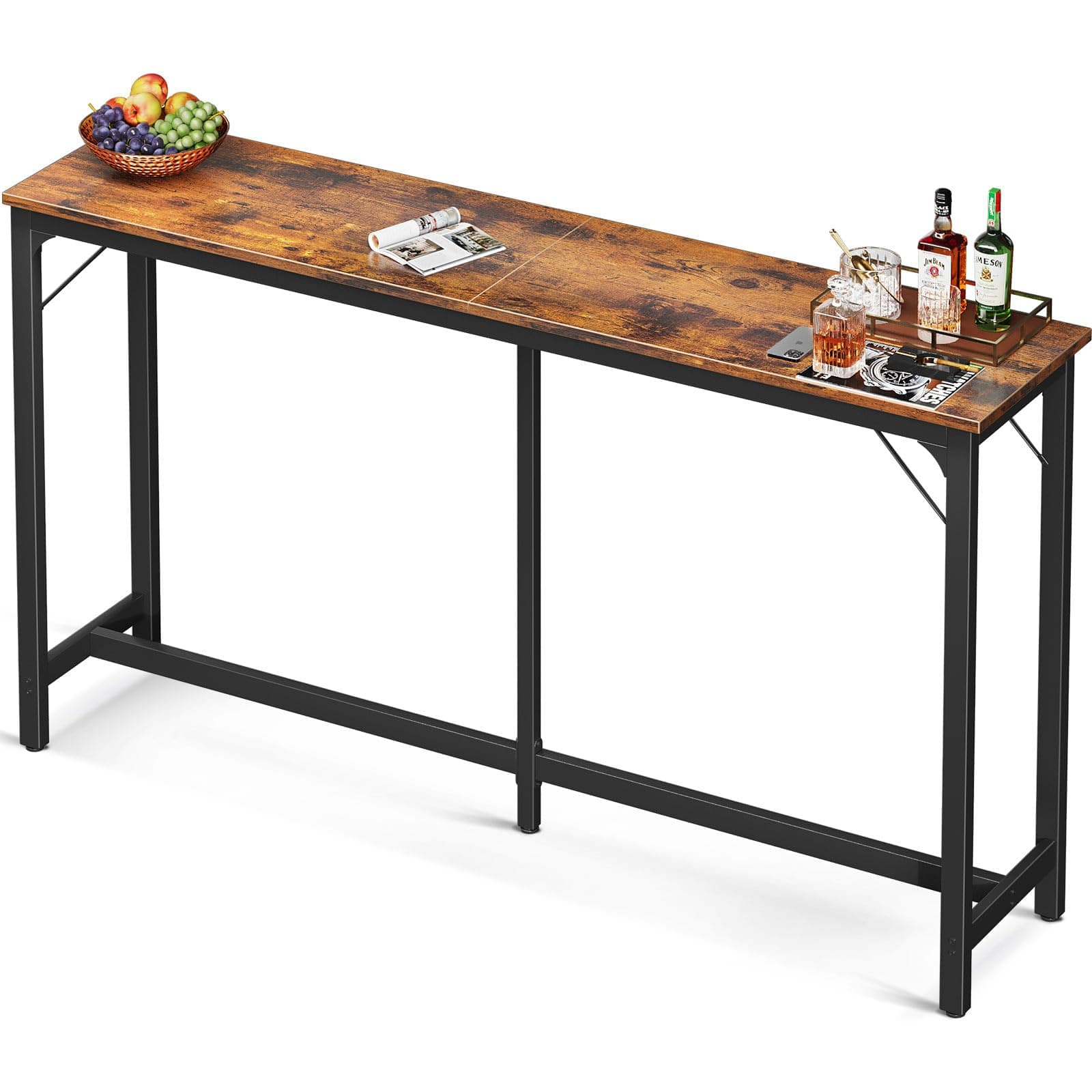71 Inch Bar Table, Bar Height Pub Table, Counter Height Bar Table, Rectangular High Top Kitchen & Dining Counter Tables with Sturdy Legs & Easy-to-Clean Top, Rustic Brown