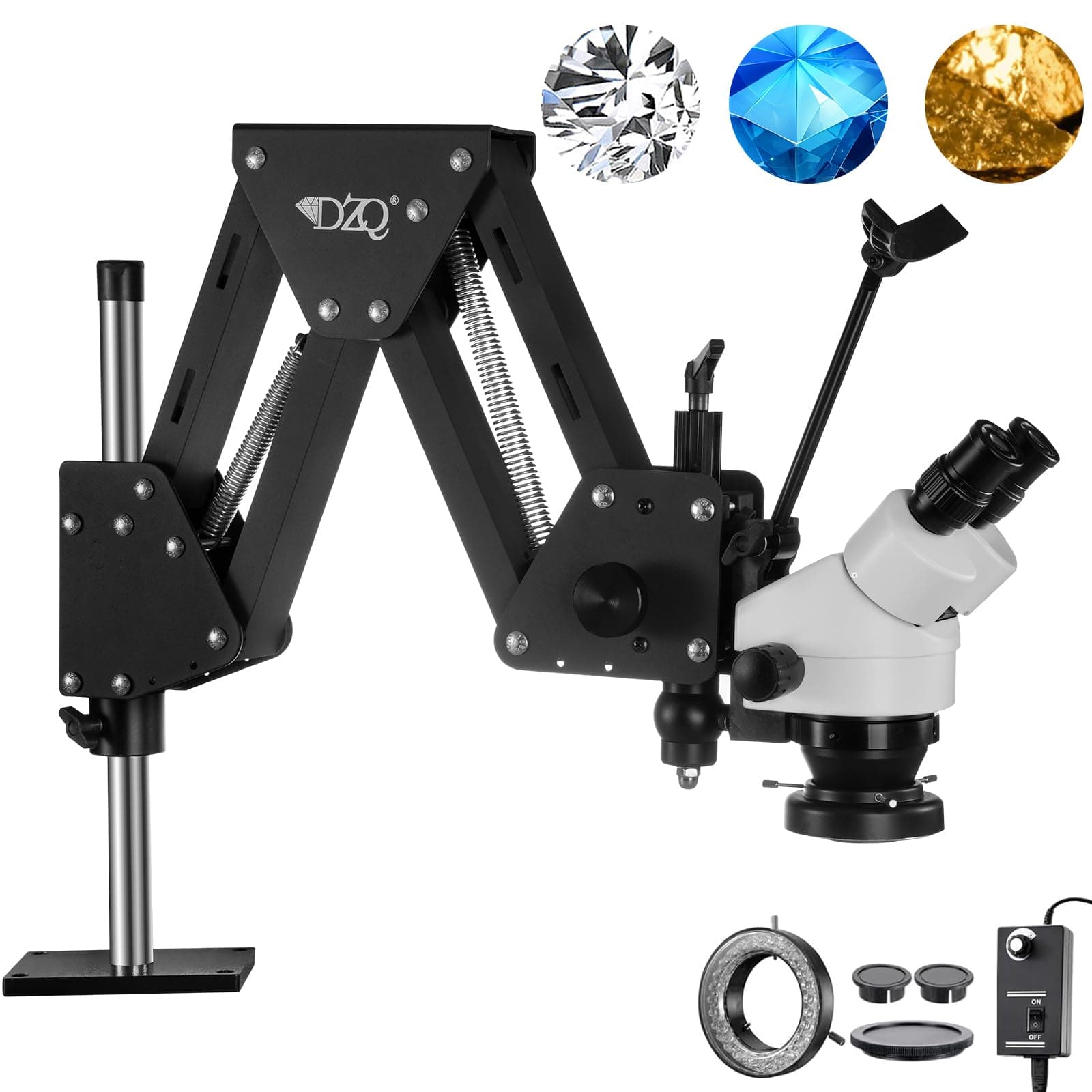 DZQ Micro Inlaid Mirror 7X-45X Multi-Directional Microscope Set Working Distance 3.7-11.8 inch Micro-Setting Microscope Spring Bracket with Ring Light for Jewelry Making(1X 60-Led Ring Light)