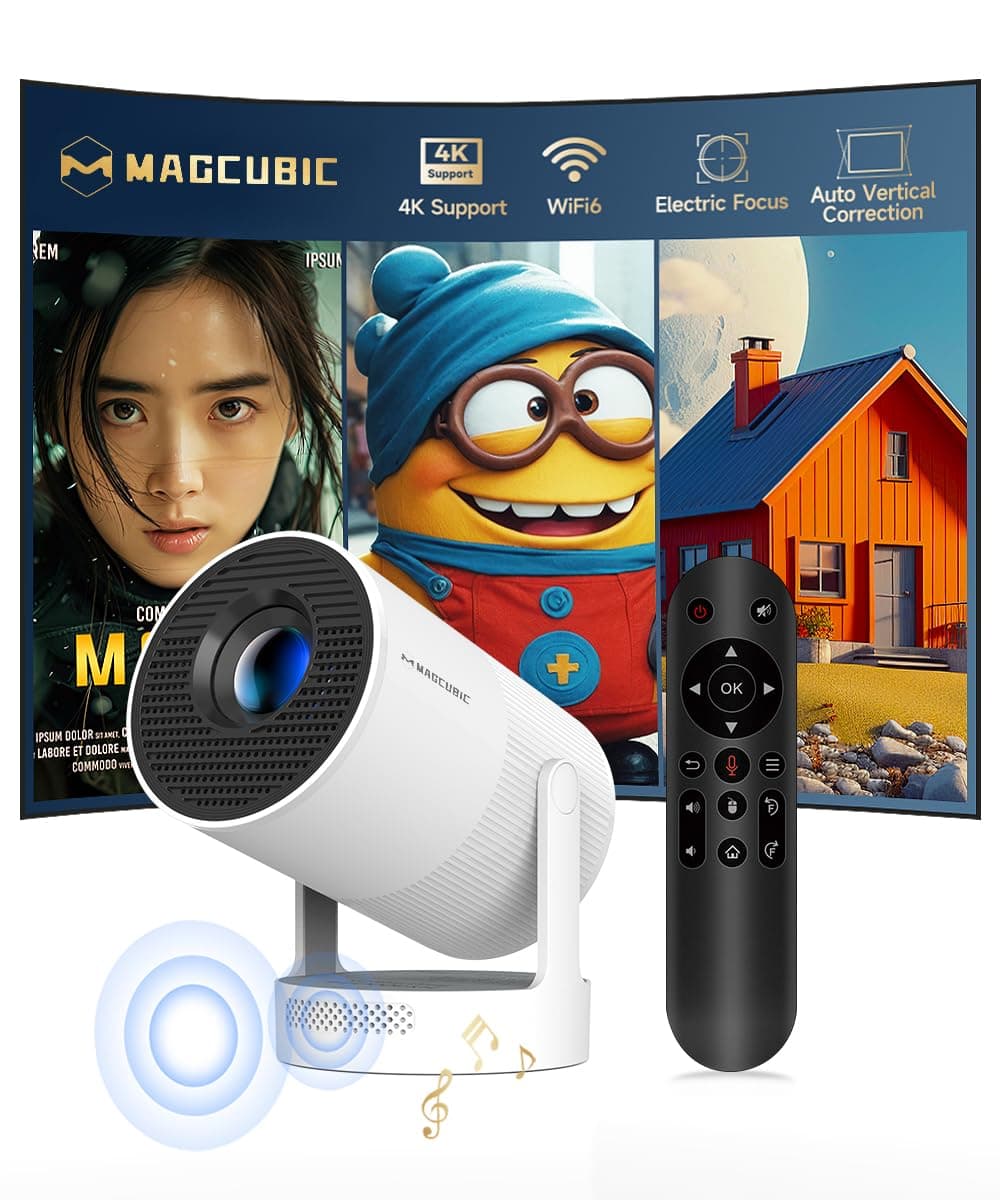 【Electric Focus】Magcubic Mini Projector 4K Support, Portable Projector with WiFi 6 and Bluetooth 5.4, Smart Proyector, 5W Soundbase Speaker, 180°Rotation for Home Theater